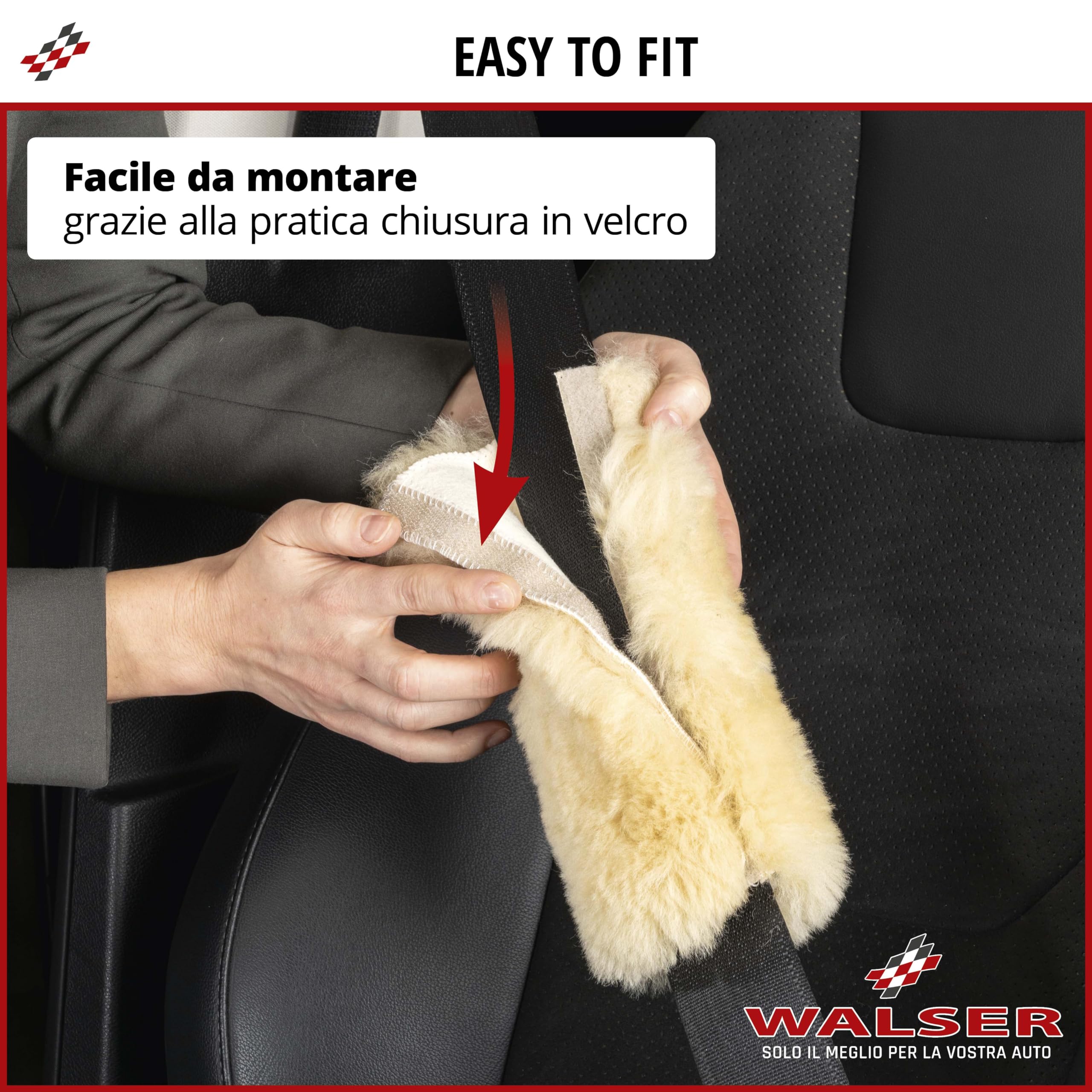 Walser Cuscinetto per Cintura di Sicurezza Auto Millie in Pelle di Agnello, 2 Pezzi Protezione Cintura di Sicurezza-Auto Nero