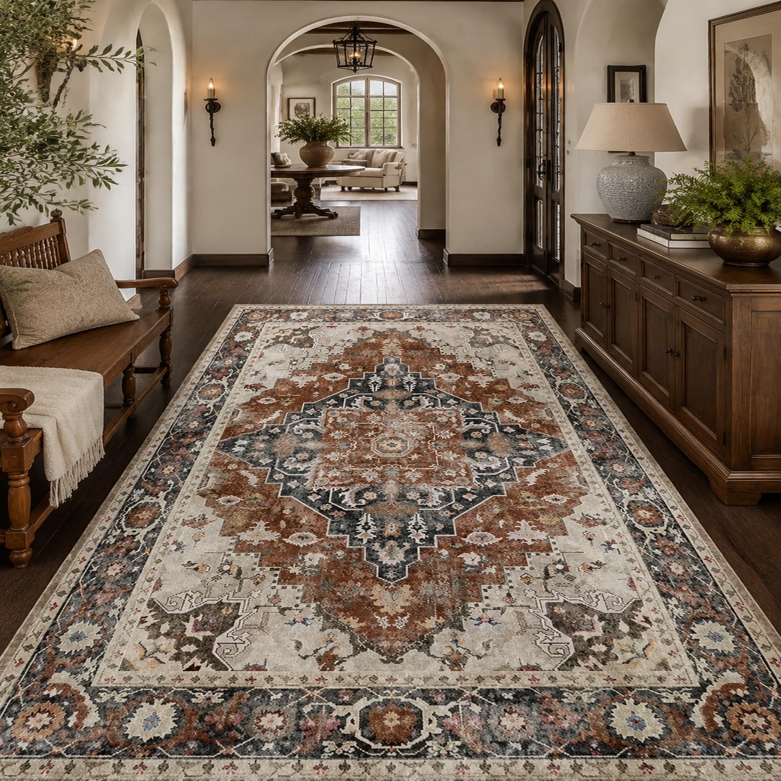 Tapis de balcon et terrasse marron gris blanc pour salon d'été