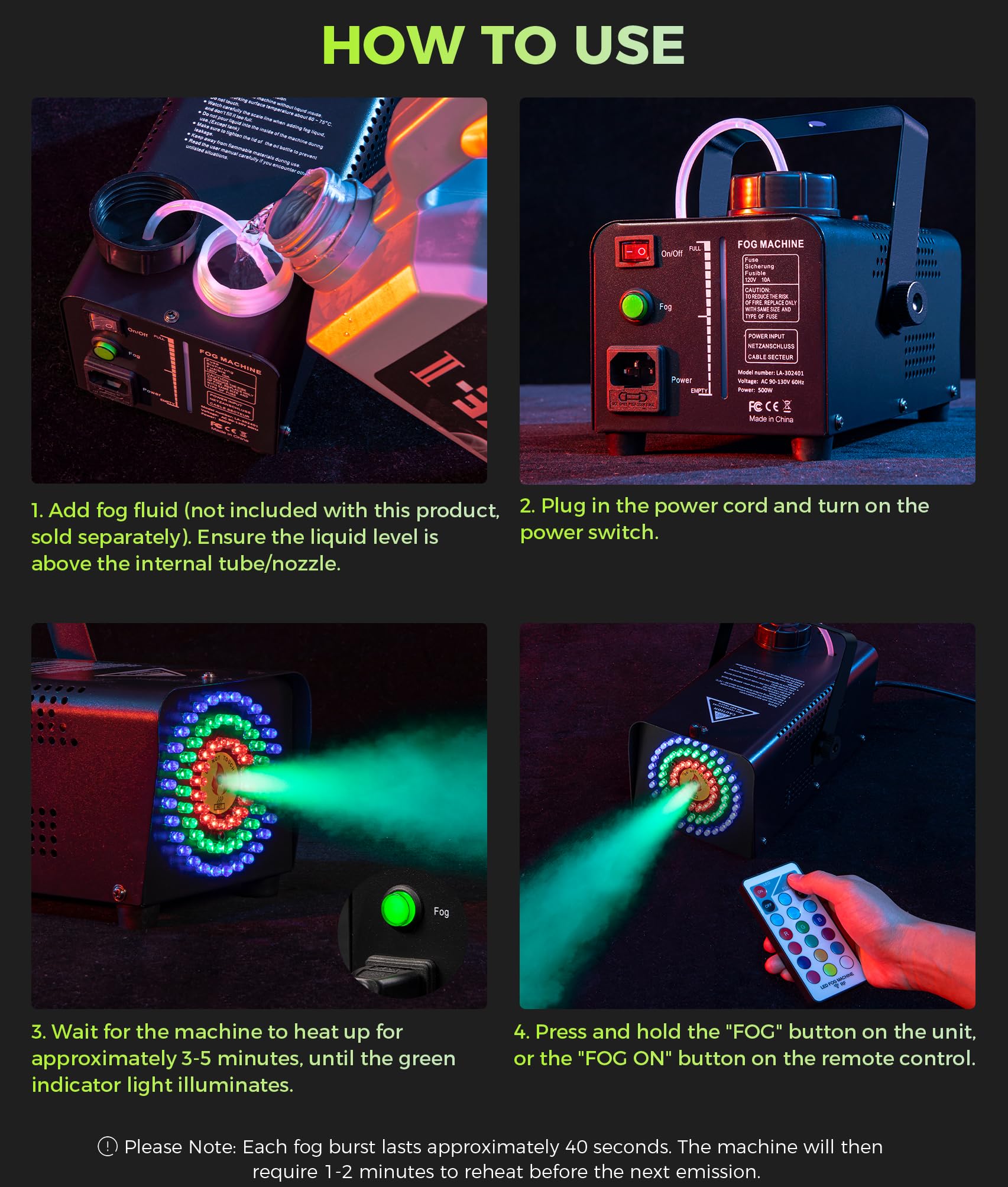 Professionelle Nebelmaschine mit sechseckigem LED-Design & 72 RGB-LEDs & Fernbedienung – 500W Leistung mit starker Sprühkraft – Ideal für Bühne, Disco, Halloween-Partys und Events (Round) | Farbenfroher Nebeleffekt,Funkfernbedienung,Rauch und Licht in ein