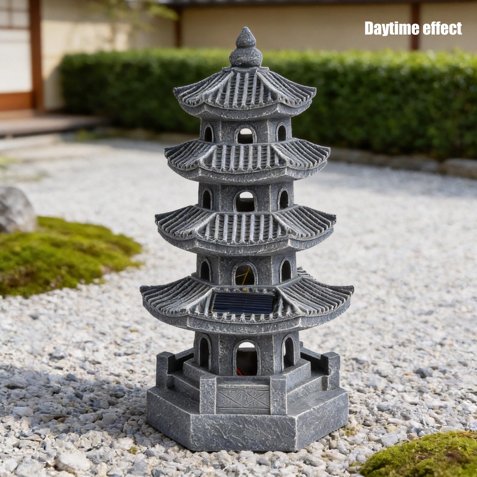 Lanterne pagode activée en résine 4 pièces pour le jardin, gris
