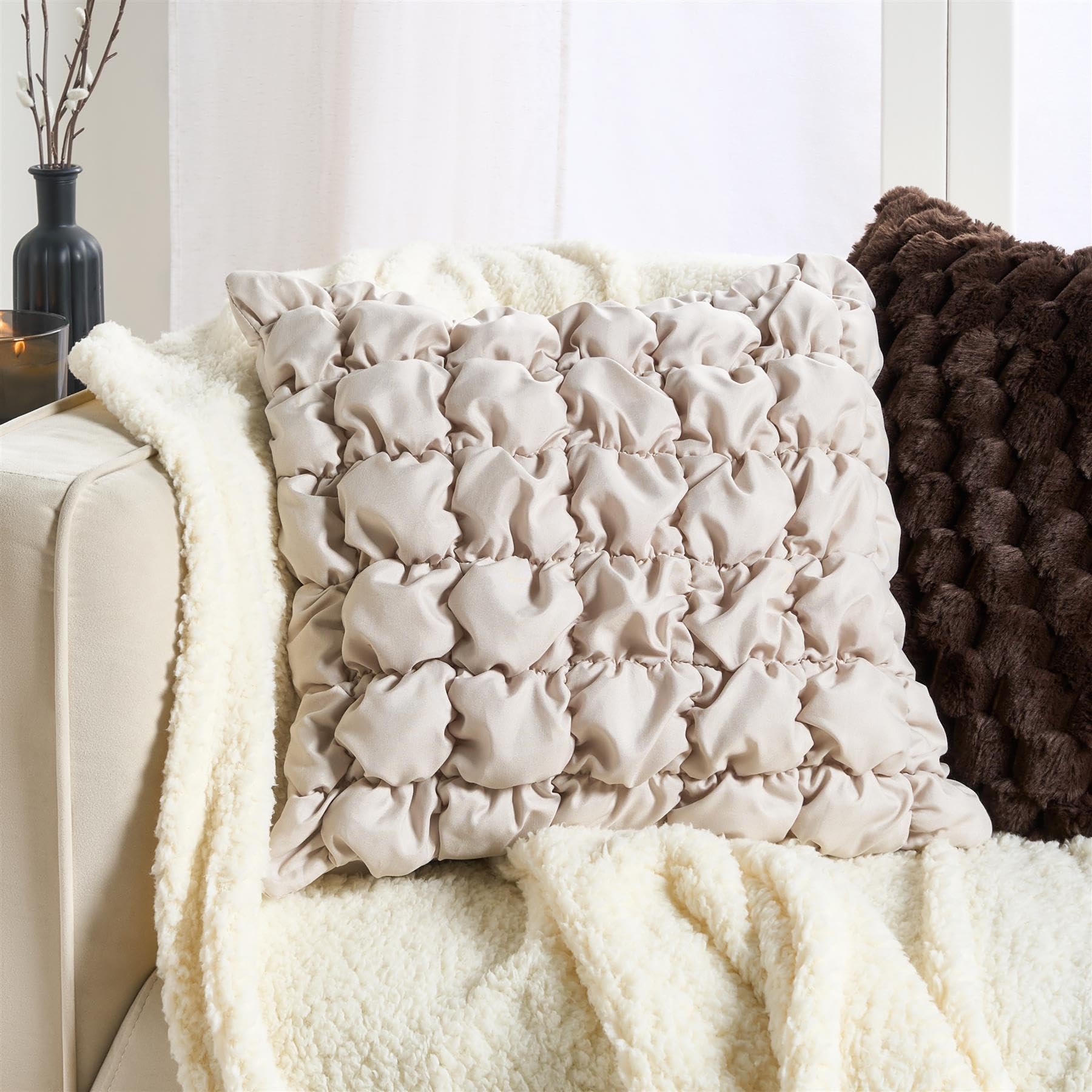 Ohs Natural Set Of 2 Cushion Covers 45 X 45 Thick Quilted Decorative Square Throw Pillow Cover With Invisible Zipper Quilted Cushion Covers For Sofa Living Room Bedroom,