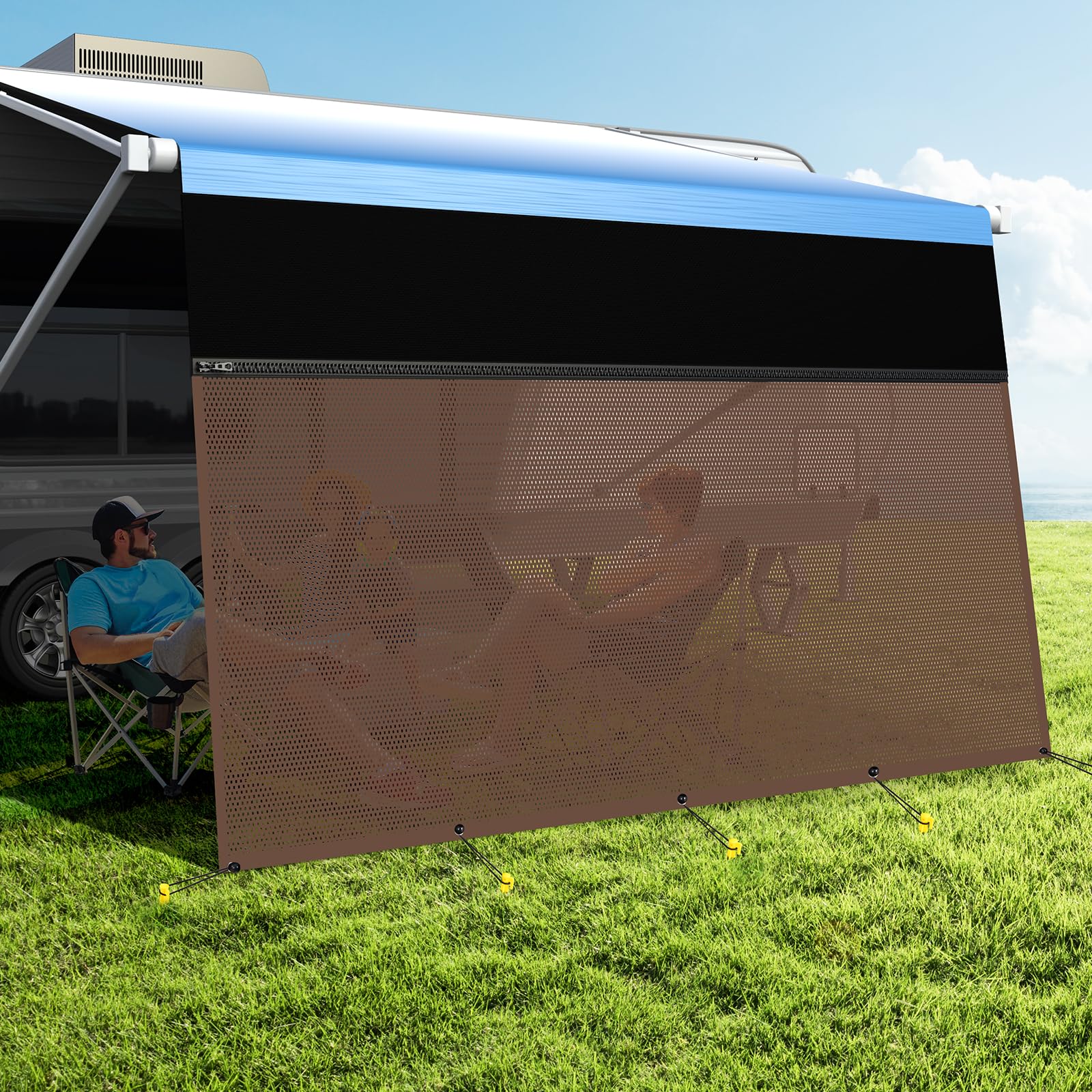 Splicing RV Awning Sun Shade Screen 9′ X 19’3" 600D Oxford Top - View #10