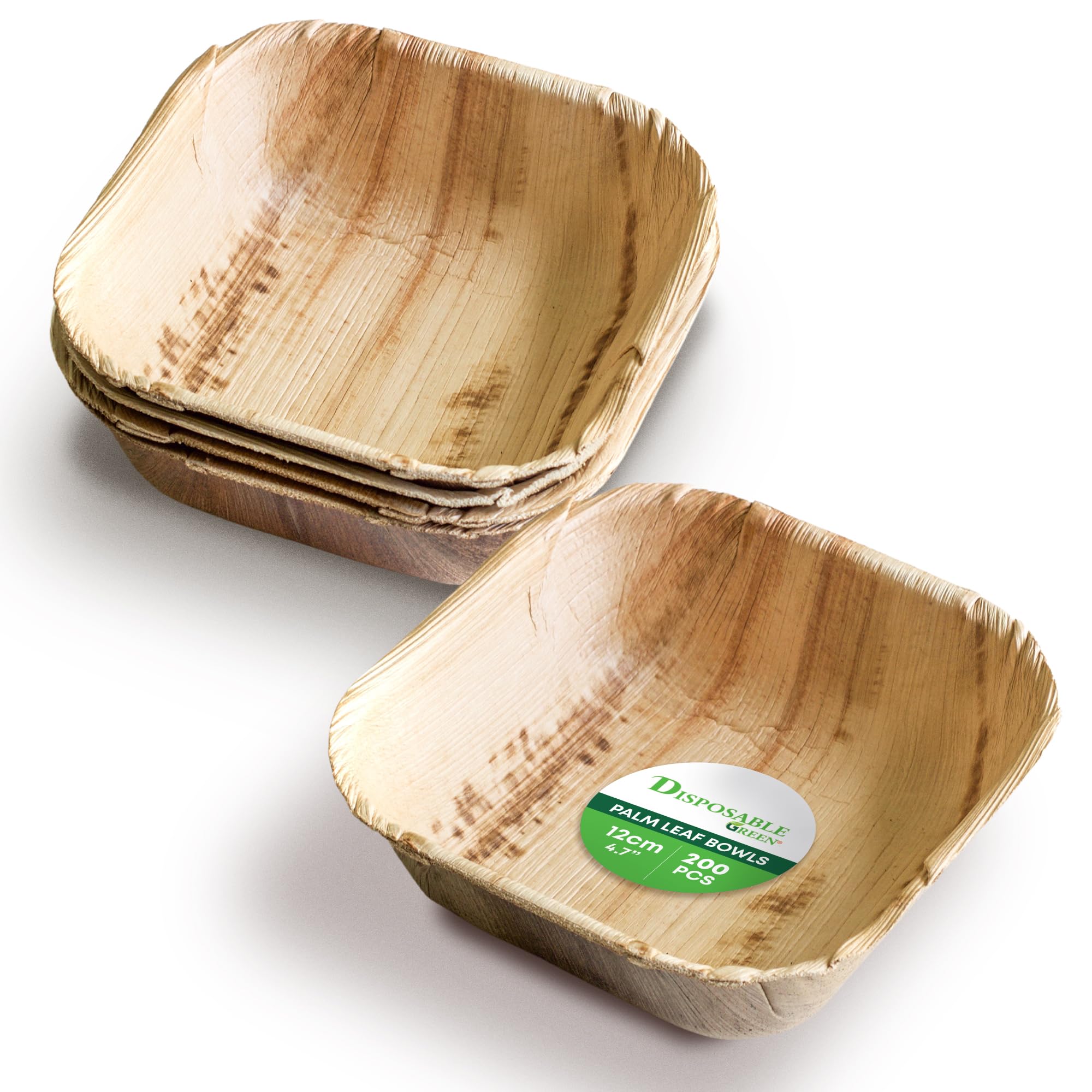 DISPOSABLE GREEN – Square Disposable Bowls, Areca Leaf Serving Bowls, Serving Bowls for Parties, Weddings, Catering, & More, Disposable Bowls for Hot Food & Cold Food, 12L x 12W x 4D cm, 200-Pcs