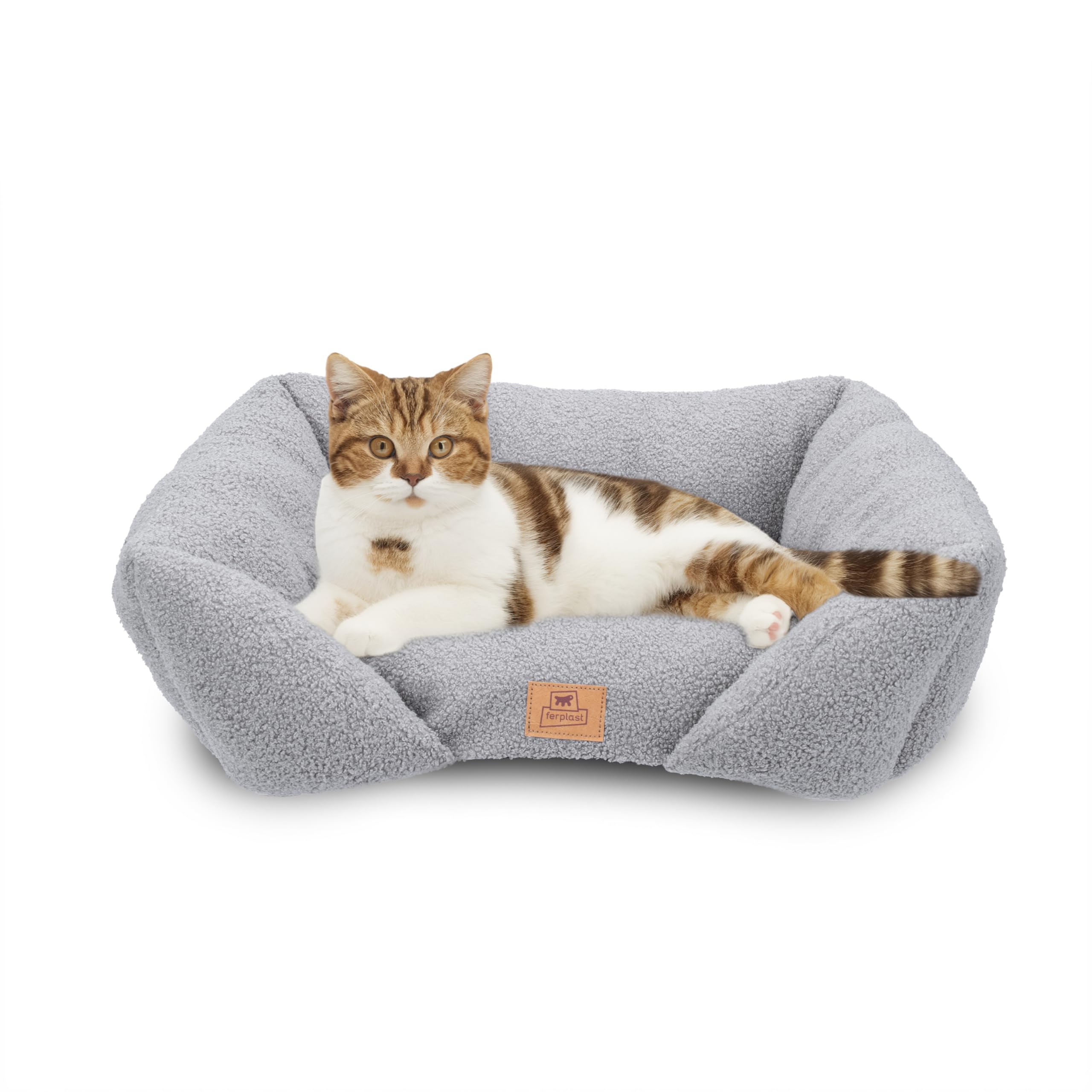 Ferplast Dog Bed Cushion for Medium-Sized Dogs, Cat Bed, Washable Synthetic Bouclé Fabric, Soft Padding, 55 x 45 x 20 cm. Grey