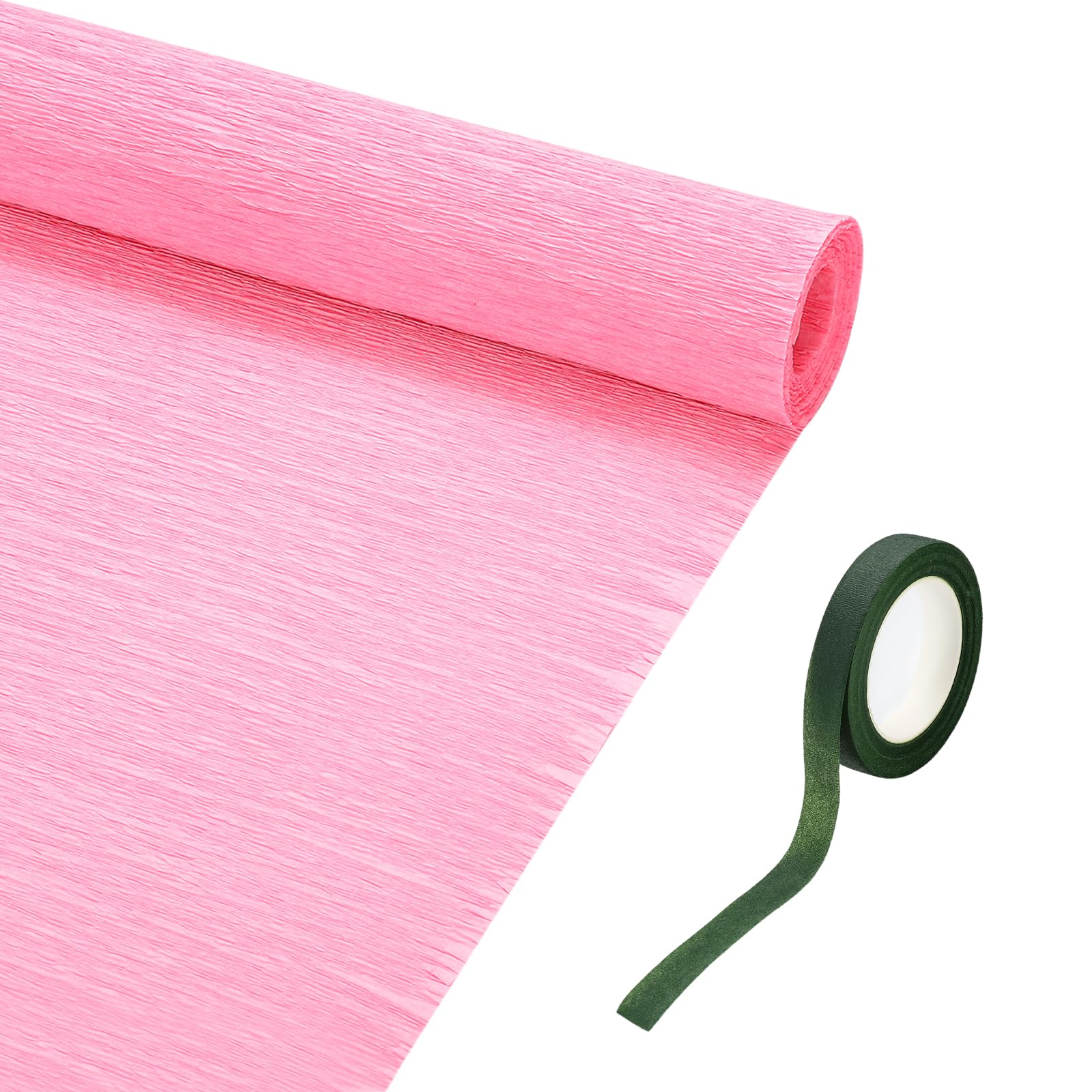 sourcing map 19.7" Wide 8.2Ft Long Crepe Paper Roll, Thickened Crepe Paper Sheets with Adhesive Tape for Flower Making DIY Gift Wrapping Wedding Ceremony Decoration (Pink, Pack of 2)