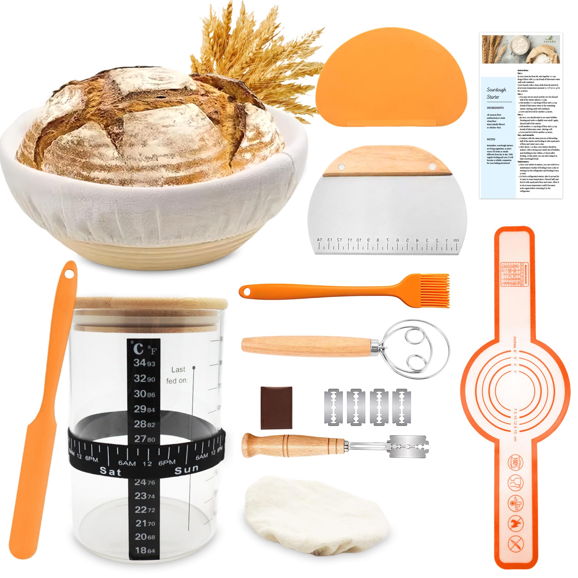 Sourdough Bread Baking Supplies, Sourdough Starter Jar, Handmade Eco-friendly Banneton Bread Proofing Basket