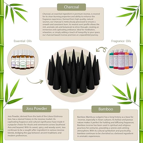 Miniatura 6 de Conos de incienso de carbón de incienso de 2 pulgadas de retroceso, paquete de 60 conos perfumados naturales, hechos a mano sumergidos a mano