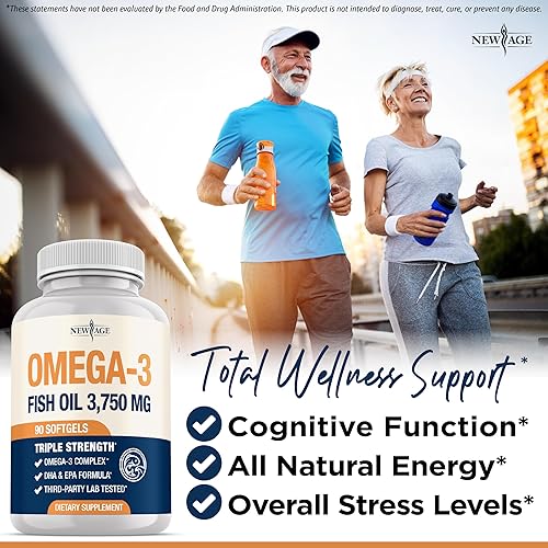 Miniatura 4 de Aceite de pescado Omega 3 Triple Strength 3750 mg - EPA y DHA - Más de 3000 mg de ácidos grasos omega-3 - 1350 mg EPA + 900 mg DHA - Los mejores