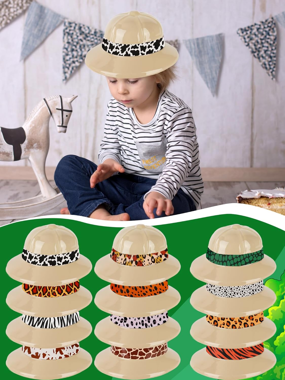 36 Sets Safari Party Hats Jungle Explorer Hats with Stickers Jungle Adventure Costume for Kids Party Favors