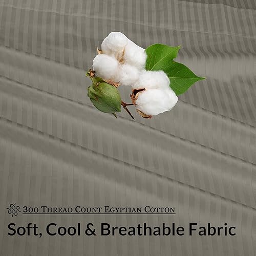 Miniatura 5 de ROYALE LINENS Juego de sábanas de 300 hilos 100% algodón peinado de fibras largas, sábanas de 4 piezas tamaño Queen, 1 sábana bajera, 1 encimera y 2