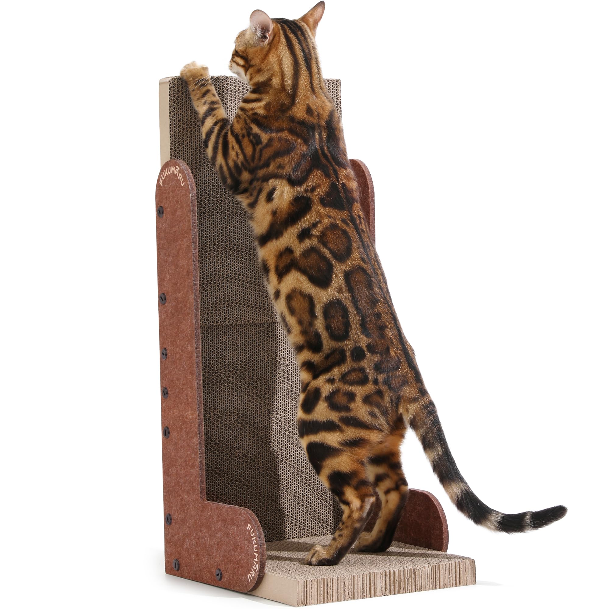 FUKUMARU Cat Scratcher, 68 cm L Shaped Cat Scratch Pad Wall, Modern Cardboard Cats Scratching Board for Indoor Cats, Felt Vertical Scratching Post, Furniture Protector (Caramel)