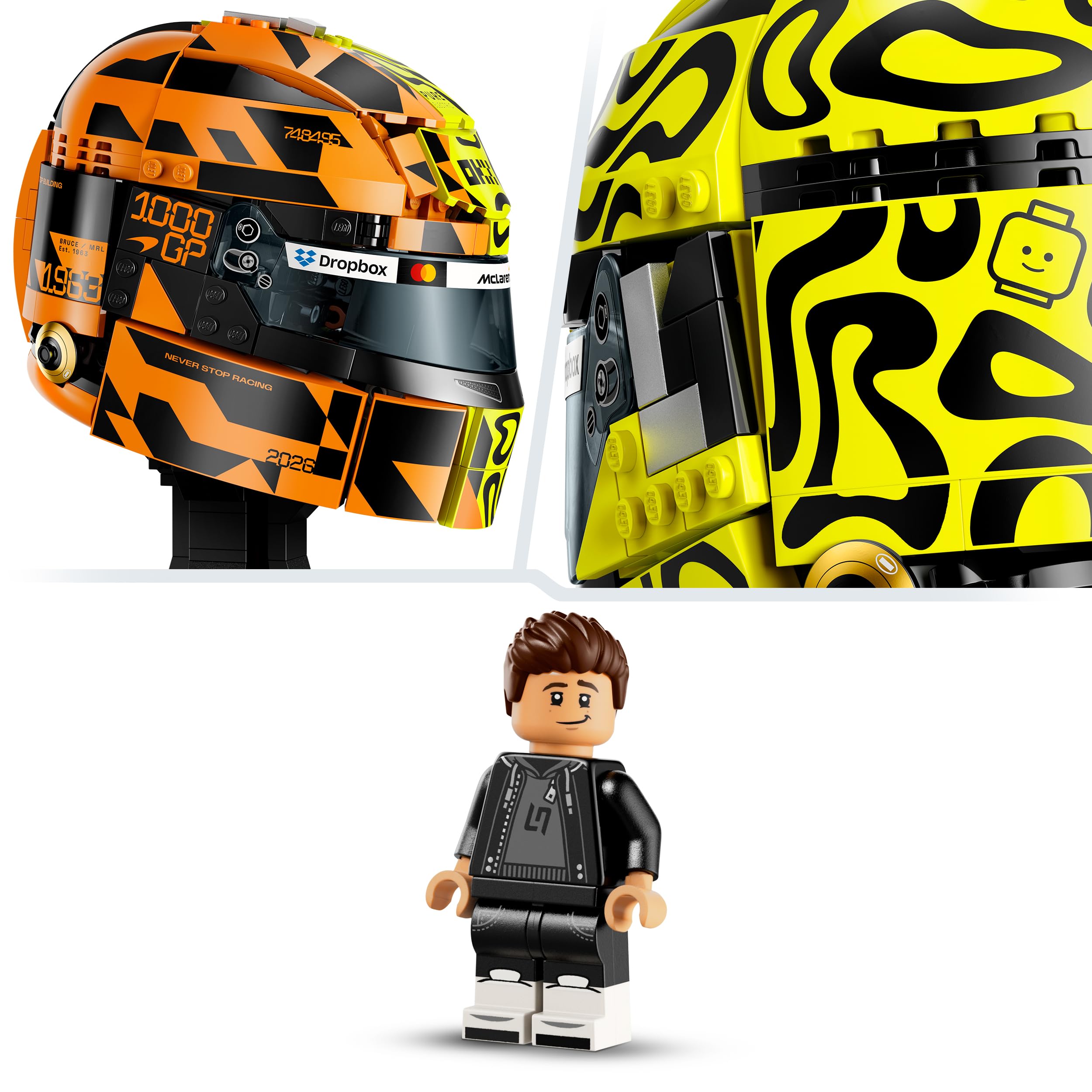 LEGO Editions Casco di Lando Norris McLaren Mastercard F1 Team - Gadget F1 - Kit di Modellismo con Minifigure da Collezione - Regalo per Ragazzi da 14 anni in su e Adulti Fan dei Motorsport - 43023