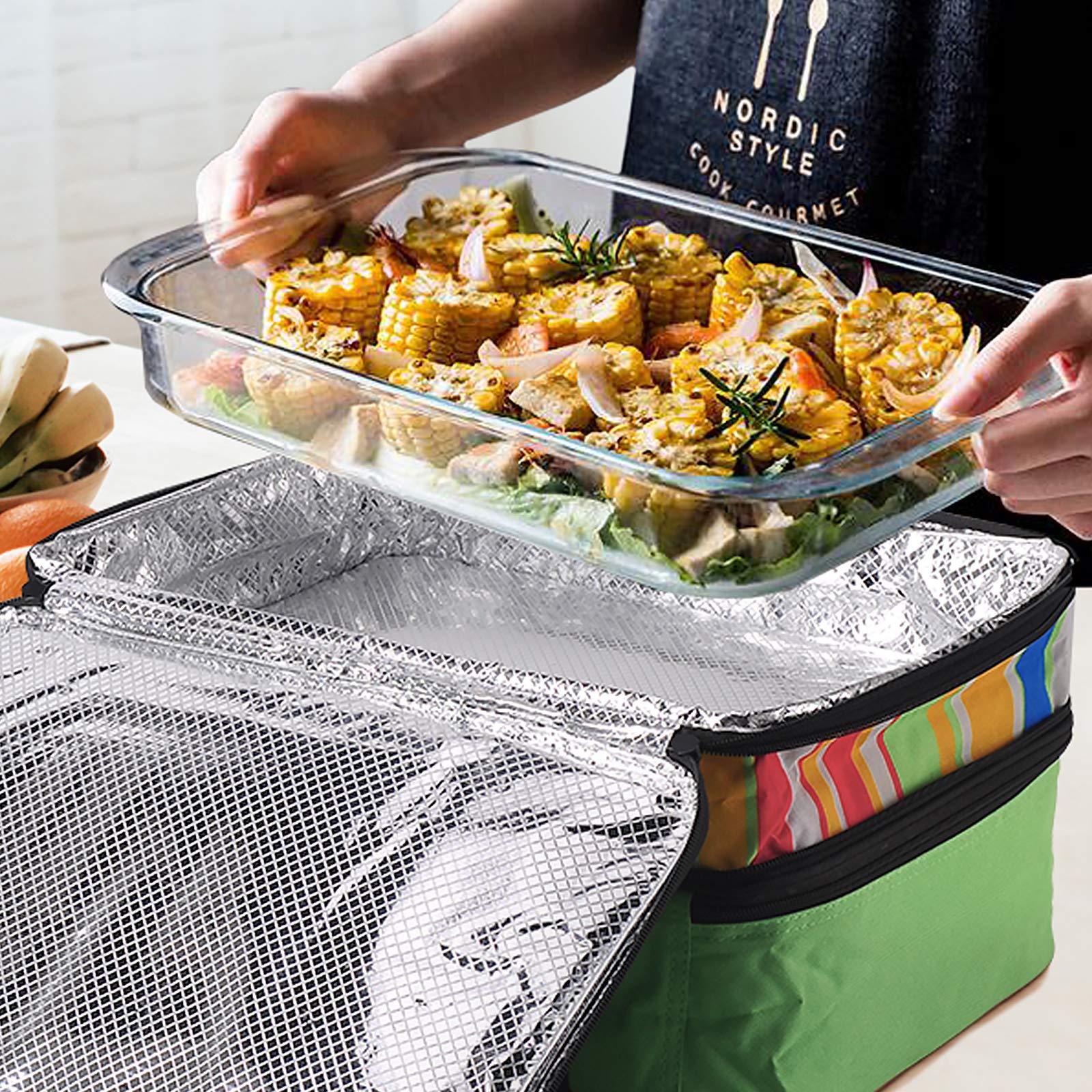 Mier isolato double Casserole Carrier borsa termica isolante per Potluck feste, picnic, spiaggia – Fits 22,9 x 33 cm casseruola, espandibile X-Large Lyndee