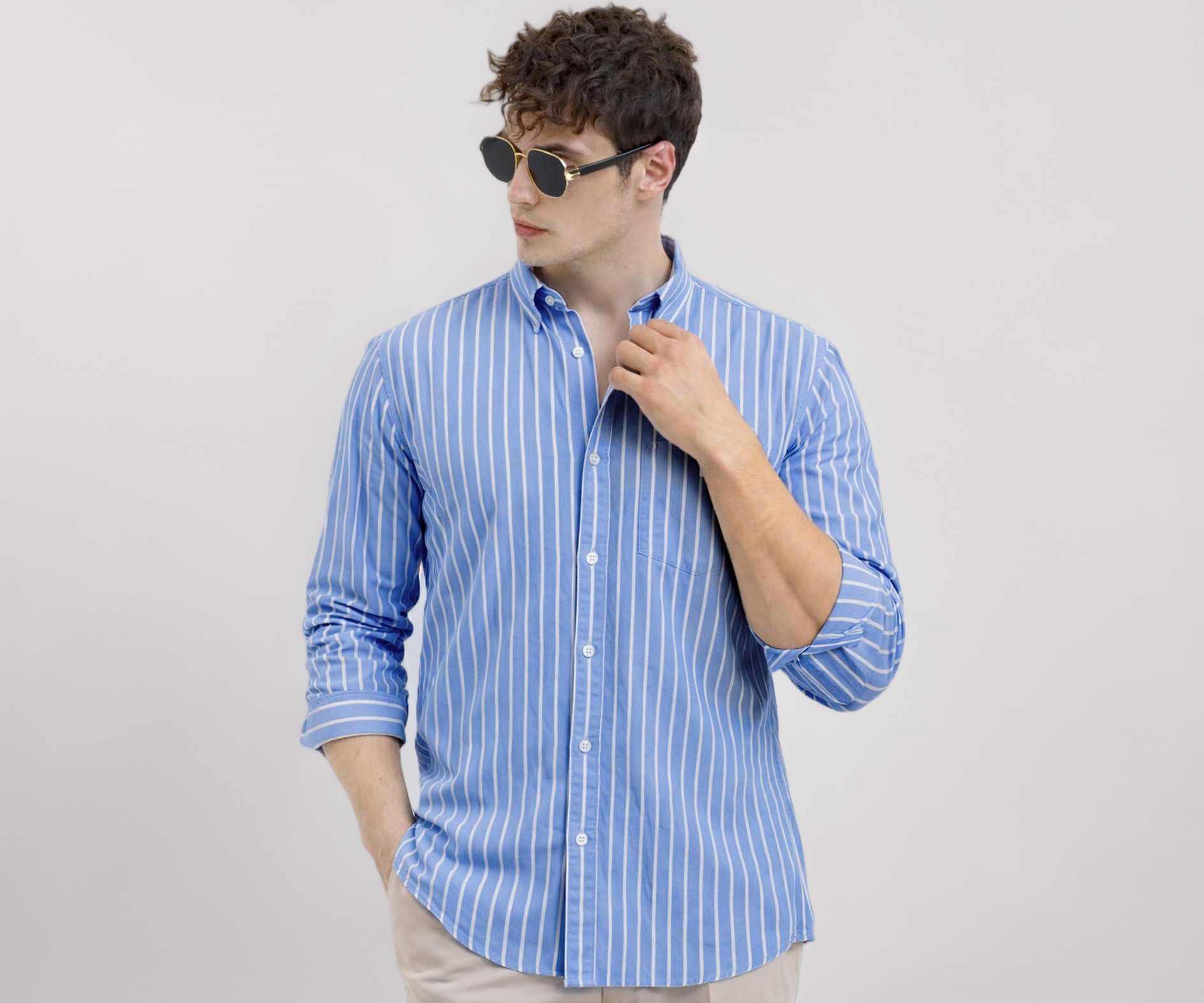 U TURN Men's Casual Printed Striped Shirt - Image 1