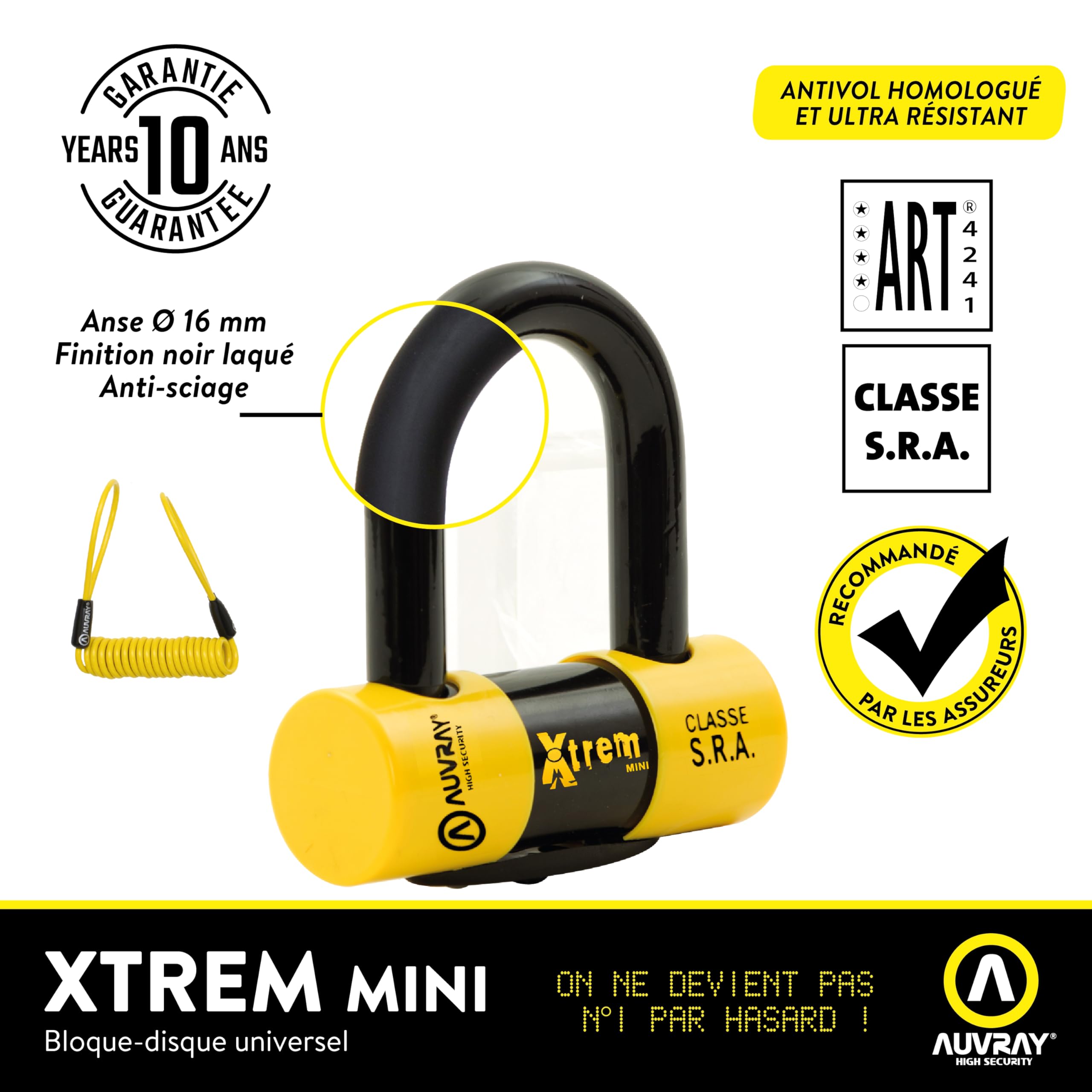 AUVRAY XTREM mini blokada tarczy hamulcowej Ø 16 mm SRA zamek bezpieczeństwa z kablem do motocykli