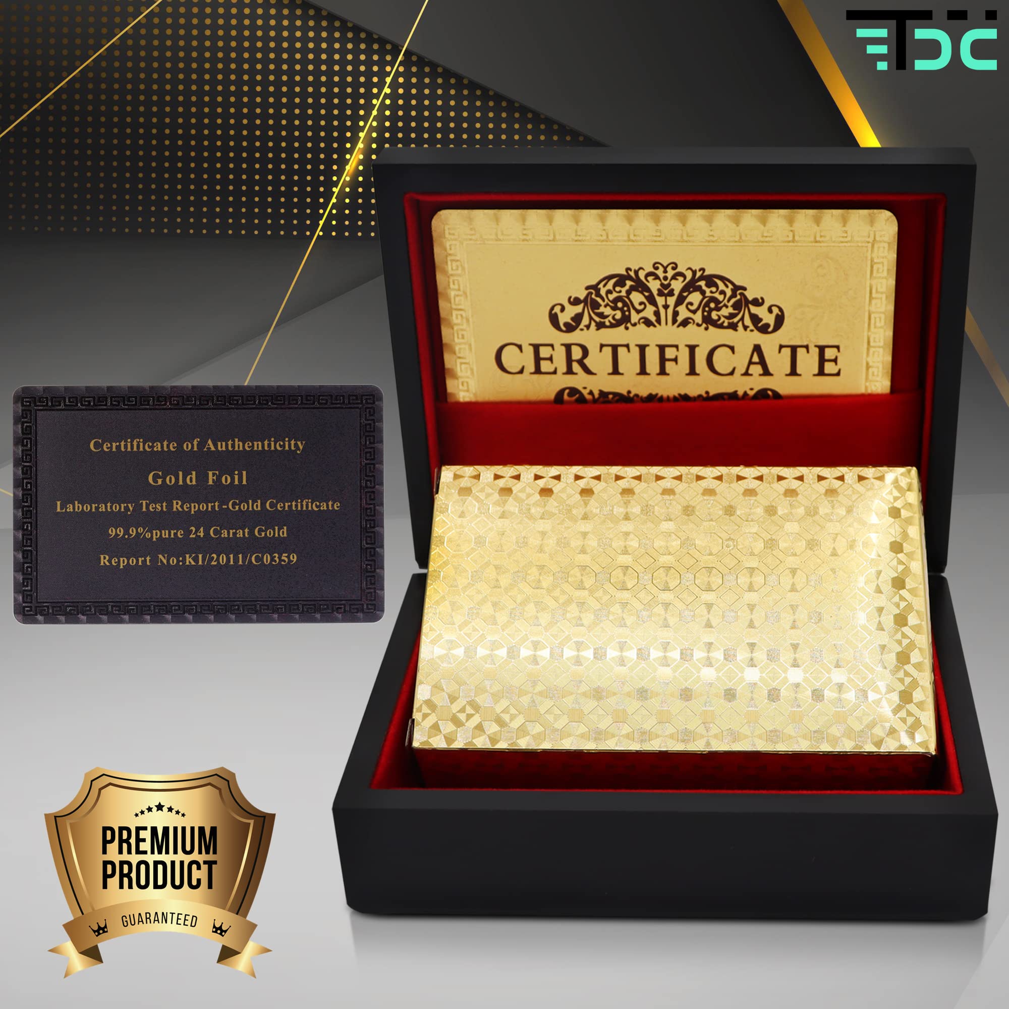 Cartas Poker. Baraja Poker Juego de Mesa con Caja Madera. Baraja de Cartas Poker Impermeable. Baraja Poker Doradas, Oro. (Gold+Box)