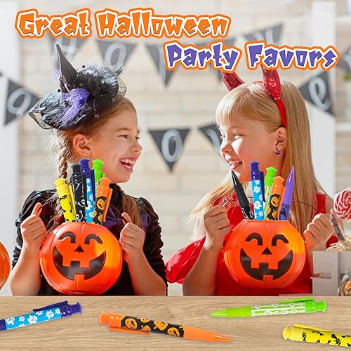 Miniatura 6 de Shemira Recuerdos de fiesta de Halloween para niños, 24 bolígrafos jumbo en 6 diseños temáticos surtidos de Halloween para truco o trato, relleno de