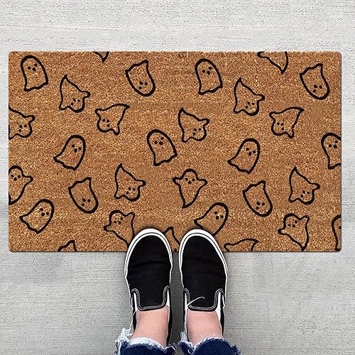 Miniatura 4 de Tapete de Halloween con texto en inglés We Been Expecting You para puerta exterior, decoración de fibra de coco de celcoma, bruja araña, linda 23 x