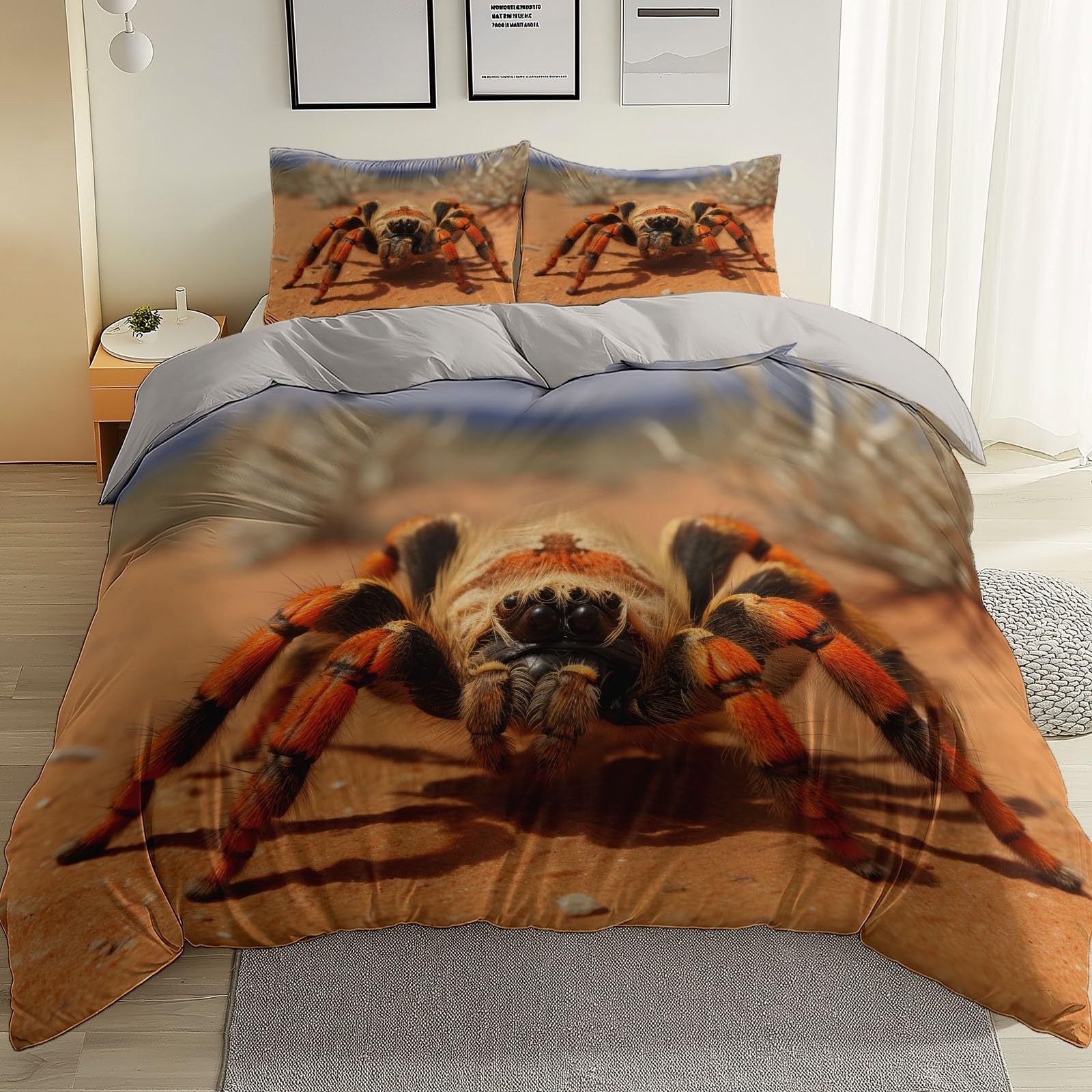 Set copripiumino Ragno, documentario sul deserto 3 pezzi,reversibile Bianco Parure Copri Piumone Sacco e 2 Federe con Stampa 200 x 200 cm