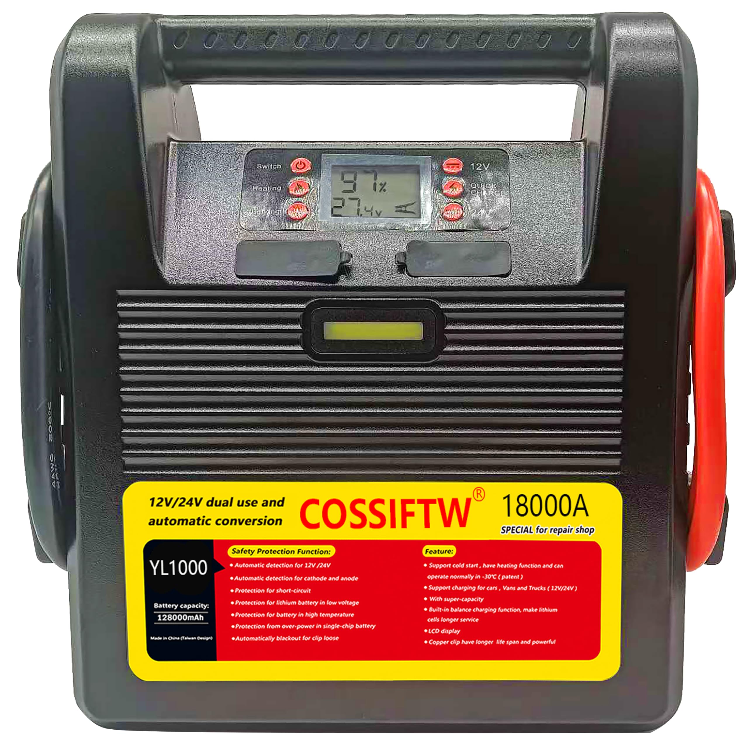 Heavy Duty Jump Starter 40S Fast Recharge 18000A 12 24V LiFePO4 Jump Pack for Trucks Diesel Gas Engines