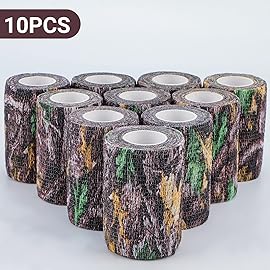 DROK 4 Roll Camo Tape, 2.95in x 14.76ft Camouflage Self-Adhesive Bionic Wood Wrap Bandage for Outdoor Athletic Sports Bicycle Hockey Skateboard Scooter, 4.92Yard Cohesive Camo Stretch Reusable Tape