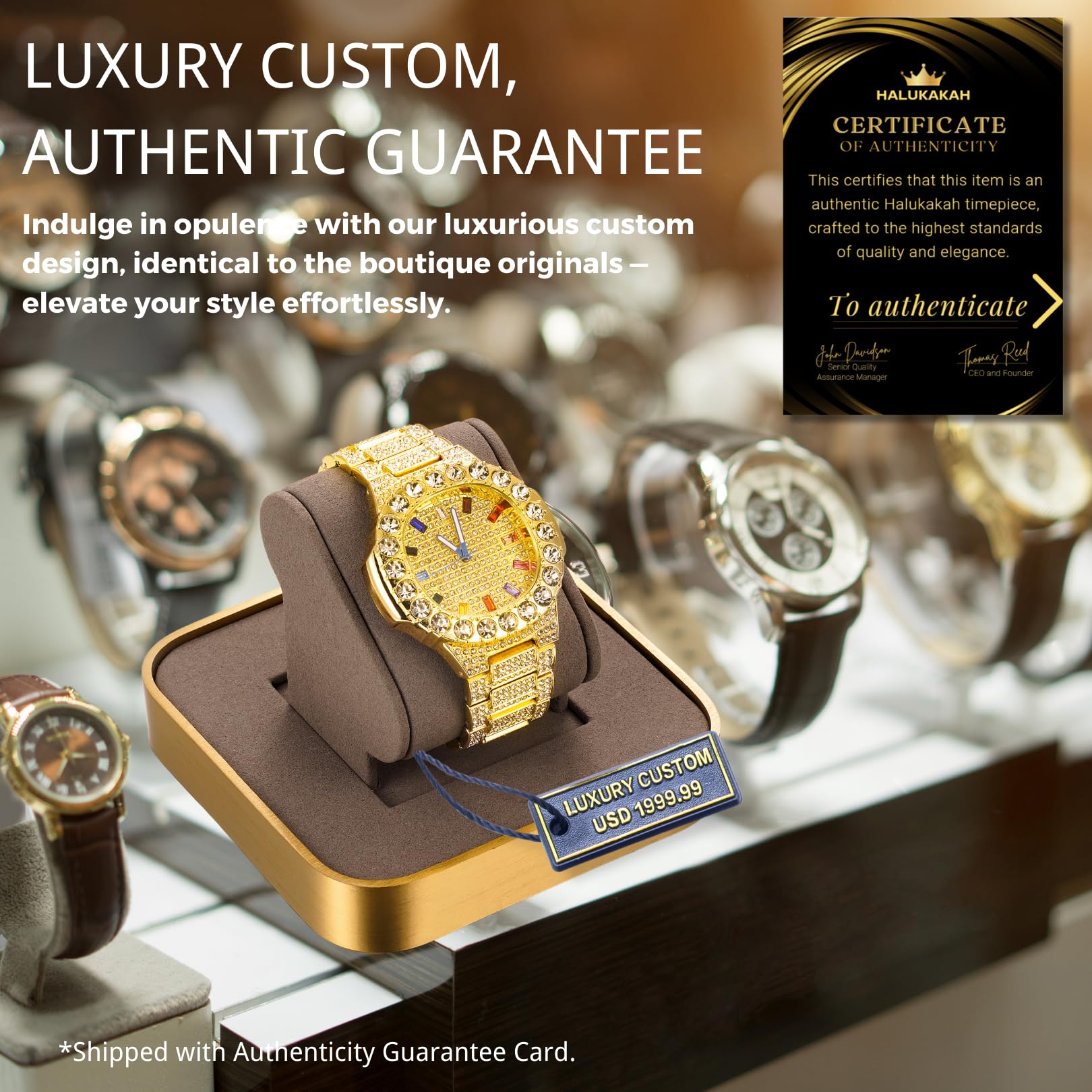 Halukakah Moissanit-Diamant Gold Uhr Für Männer - 18k Echtgold/Platin Weißgold Plattiert,Extragroßes,Diamanten Besetztes Zifferblatt mit Mehrfarbigen Edelsteinen,Iced Out,24cm Armband, mit Geschenkbox