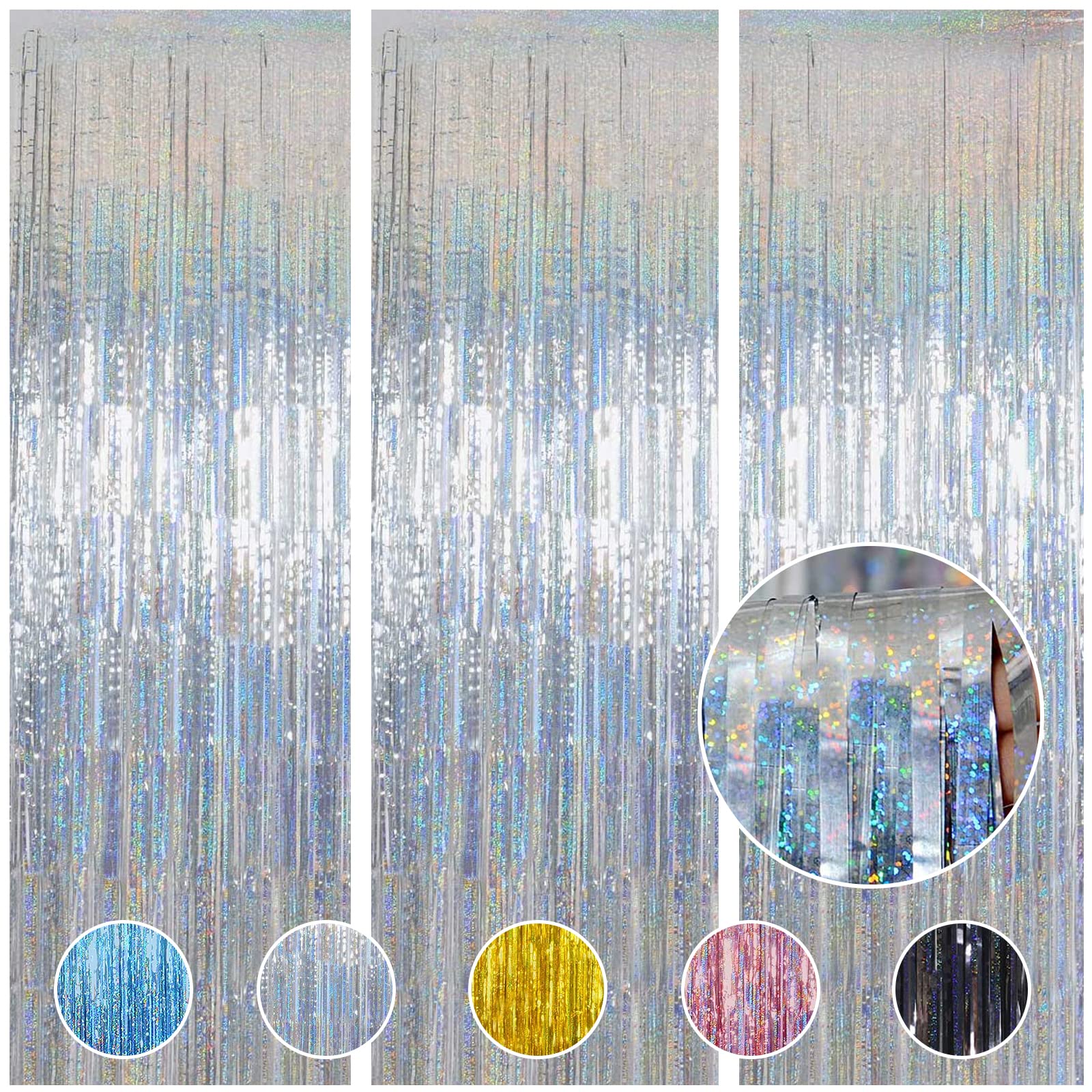 Amazon.de: BEKOIUP Lametta Vorhang Silber 3 Stück- 1m x 2.5m, Glitzer  Vorhang Fotowand Party, Funkeln Vorhang Dekoration, Folie Shimmer Tinsel  Folienfransen Vorhang, für Geburtstags, Hochzeit, Party Deko