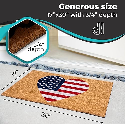 Miniatura 3 de WALBROOK Tapete de bienvenida con diseño de corazón de bandera estadounidense, tapete para puerta delantera de todos los Estados Unidos, tapete para