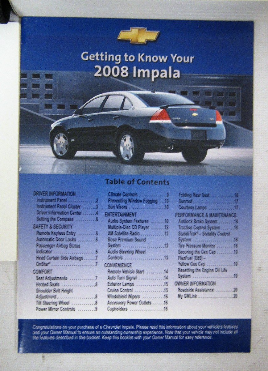 Page from the 2008 Chevrolet Impala manual titled 'LIMITED WARRANTY AND OWNER ASSISTANCE INFORMATION'