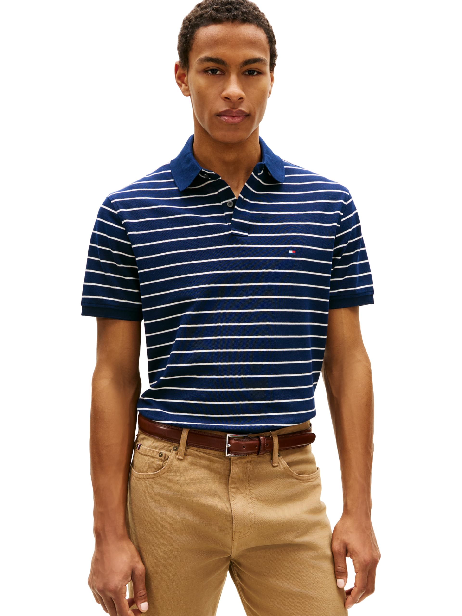 Tommy Hilfiger Men's Short Sleeve Polo Shirts in Classic Fit with Stretch and Organic Pique Cotton