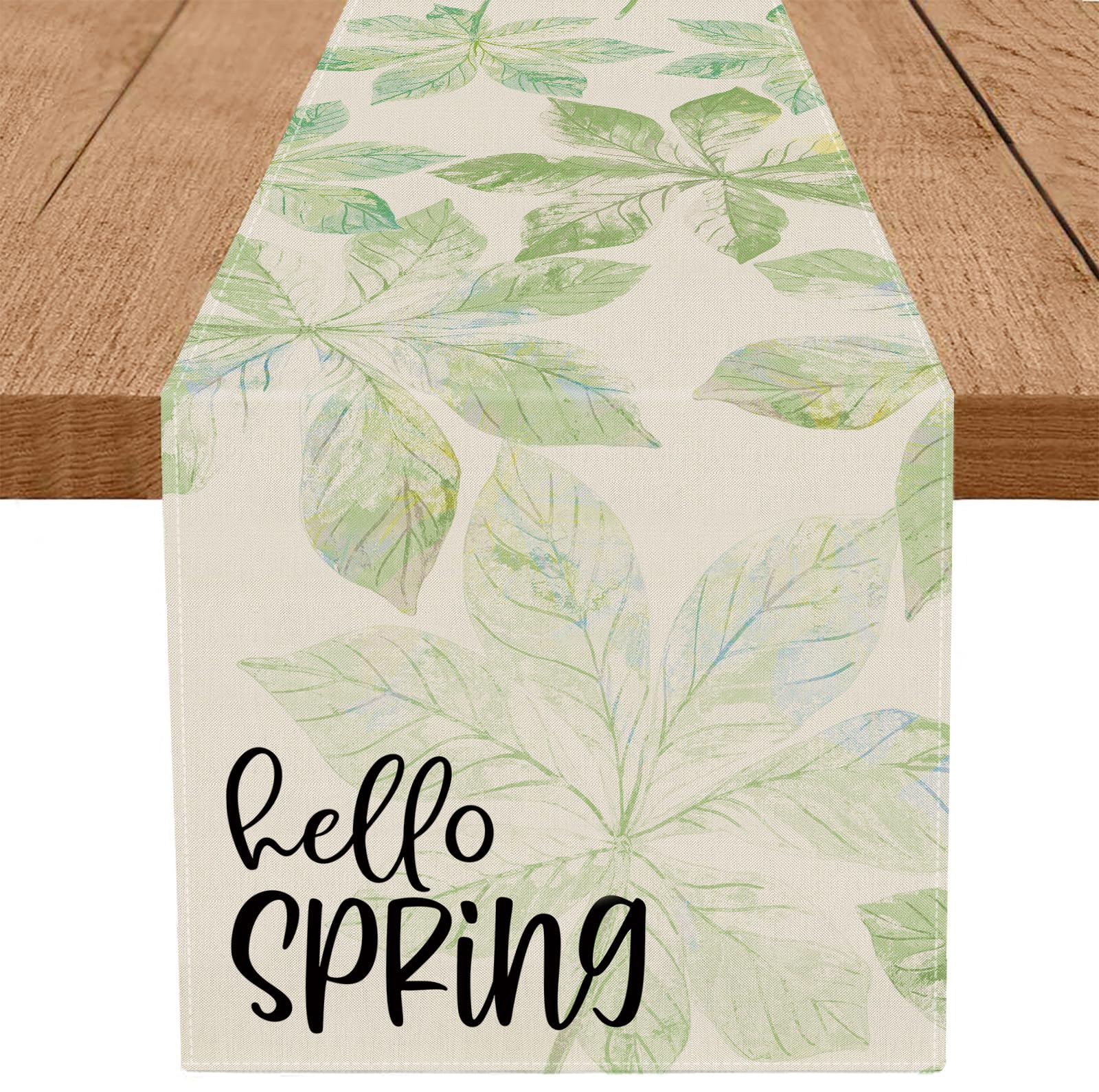 Amazon.com: GPGHE Spring Table Runner Green Leaves Hello Spring ...