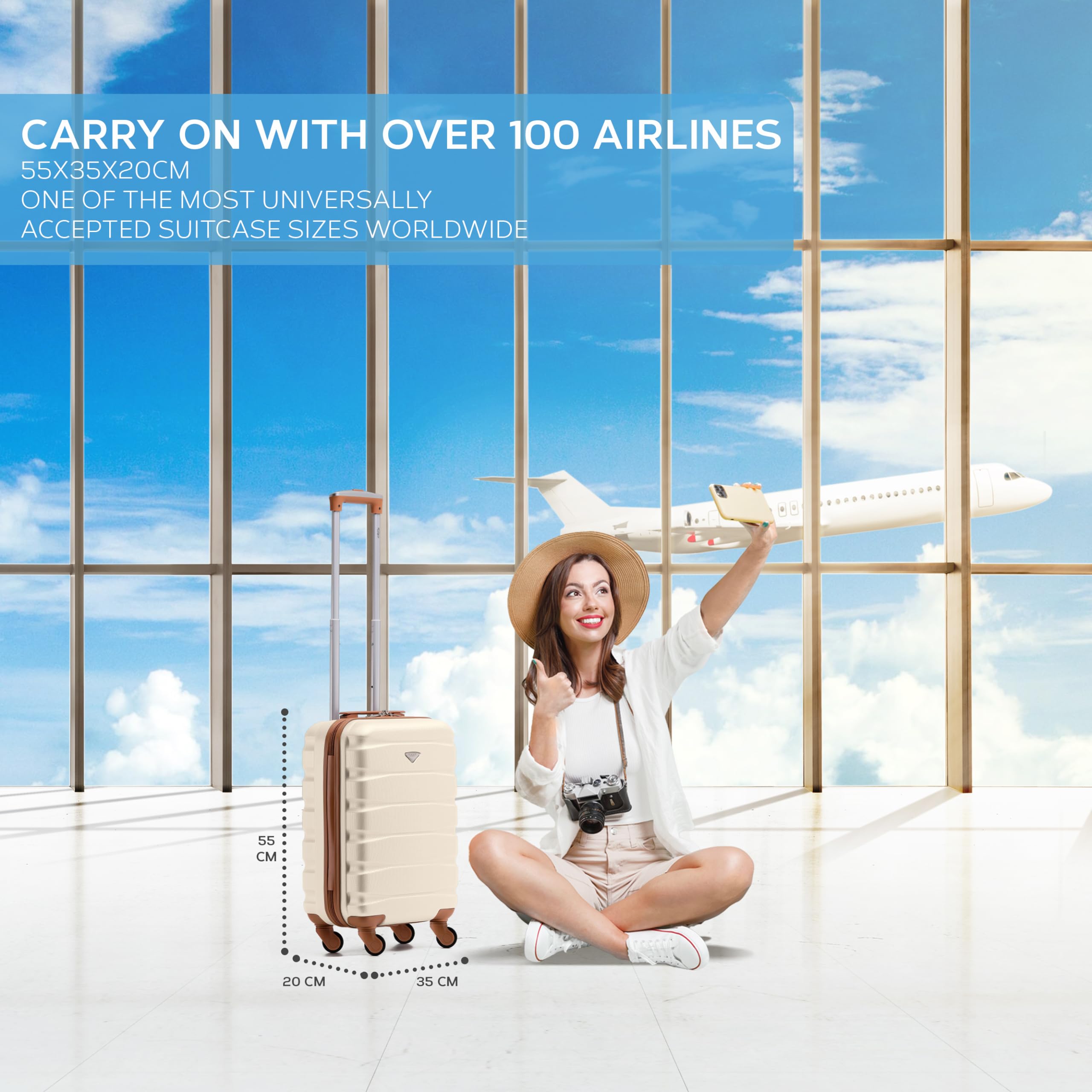 Flight Knight Cabin Suitcase 55x35x20, Lightweight Carry On Bag for Over 100 Airlines- Ryanair, EasyJet, British Airways, Virgin Atlantic - Small Durable Hand Luggage, ABS Hard Shell- TSA Lock