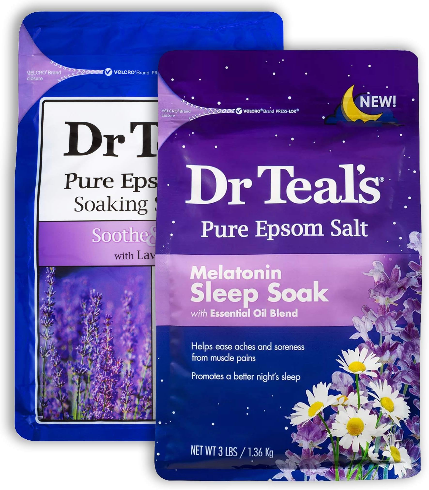 Lavender & Melatonin Bath Soak Variety Gift Set (2 Pack, 3lb Ea.) - Soothe & Sleep Lavender, Melatonin Sleep Soak - Essential Oils Blended with Epsom Salt Ease Pain & Promote Better Sleep