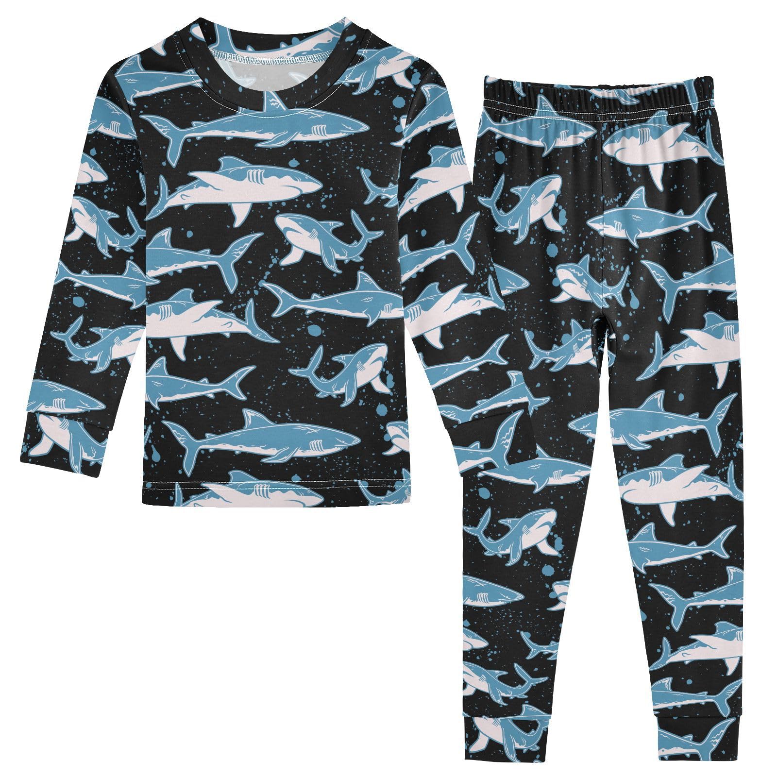 JHKKU Shark Pajamas Set Cotton 2 Piece Soft Comfy Pjs Long Sleeve Lounge Sleepwear 8Y