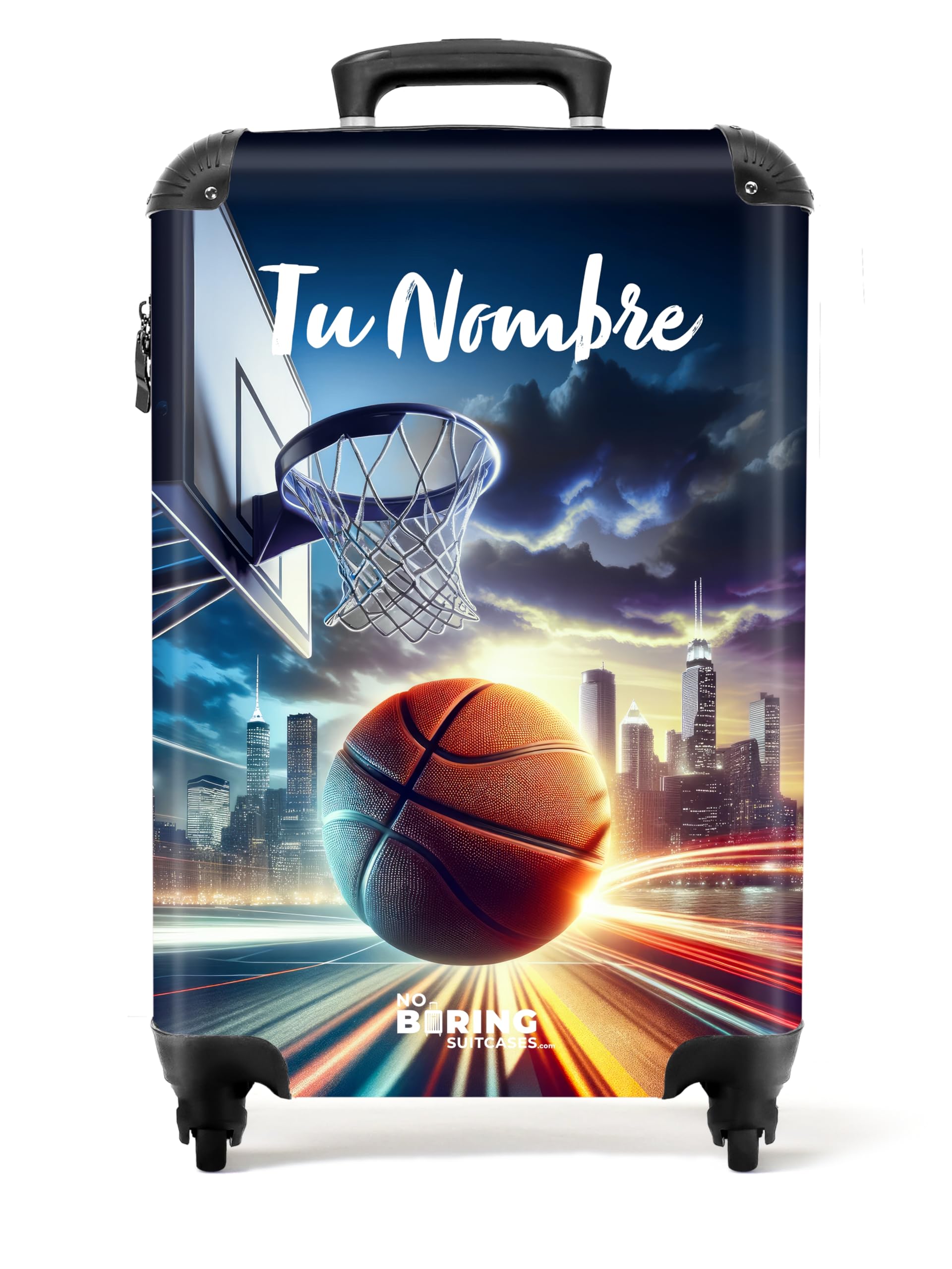 NoBoringSuitcases.com Maleta Infantil de Viaje Cabina con Ruedas, Personalizada para Niños - Baloncesto, Azul Oscuro (55x40x20 cm)