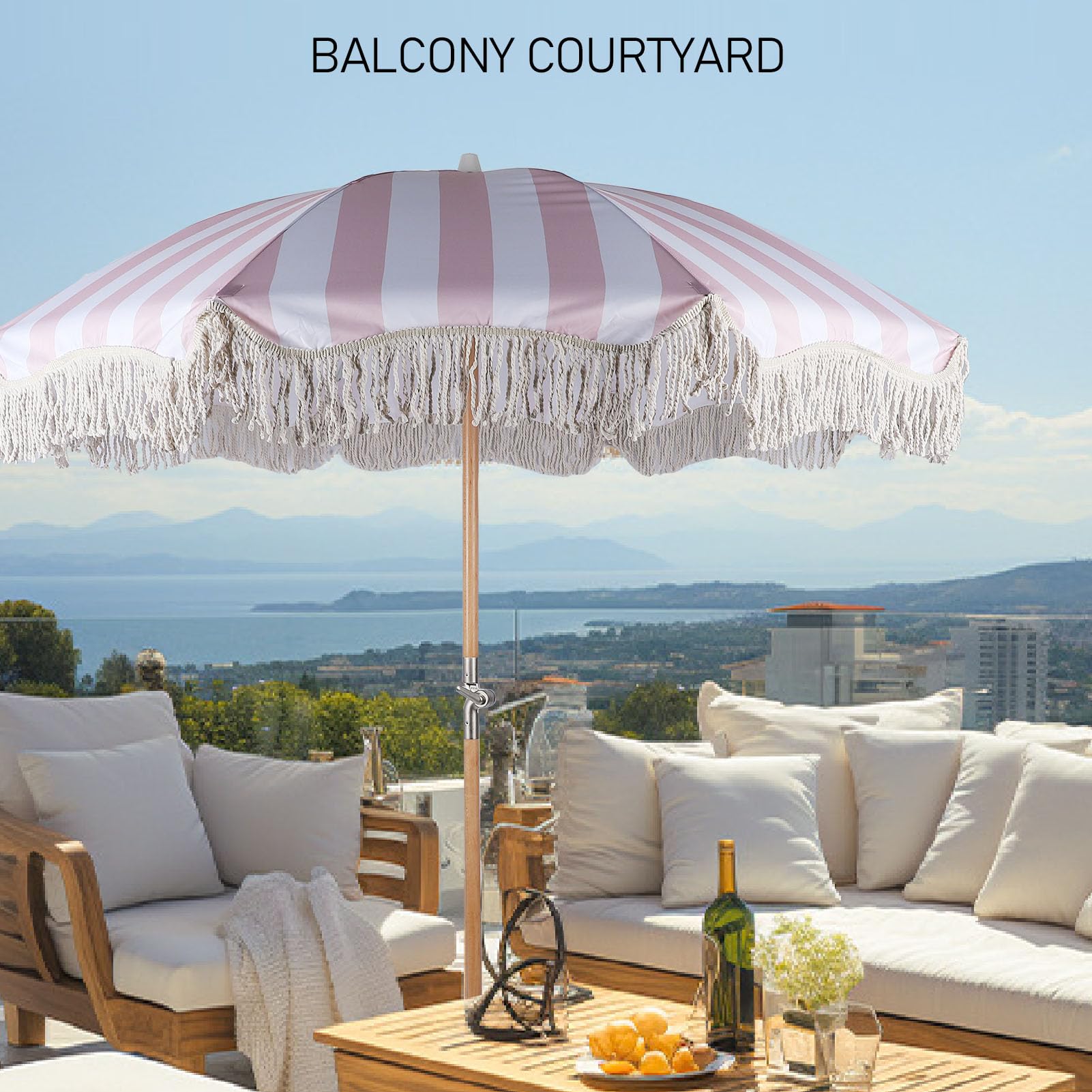 VBESTLIFE Duży Parasol Ogrodowy z Frędzlami, 8 żeber z Włókna Szklanego, Odporny na Promieniowanie Parasol Ogrodowy na Taras Przydomowy 84,6 X 70,9 Cala
