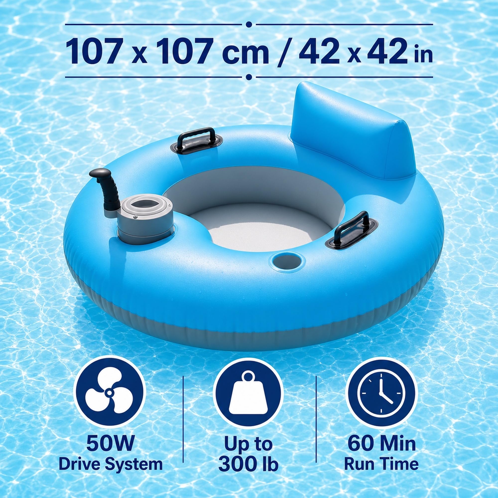 Flotador de Piscina motorizado con Respaldo y Sistema de accionamiento de 50W