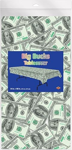 Miniatura 6 de Beistle Big Bucks - Mantel rectangular de plástico, decoraciones de fiesta temática de casino, suministros para fiestas con dinero en efectivo,