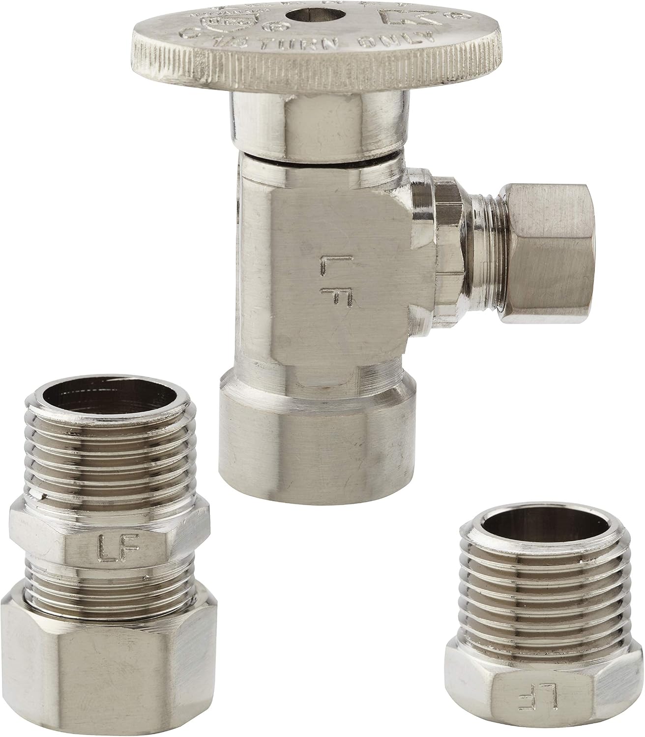 Plumb Pak Lead-Free Quarter Turn Angle Valve with 5/8" and 3/8" Adapters, Brushed Nickel