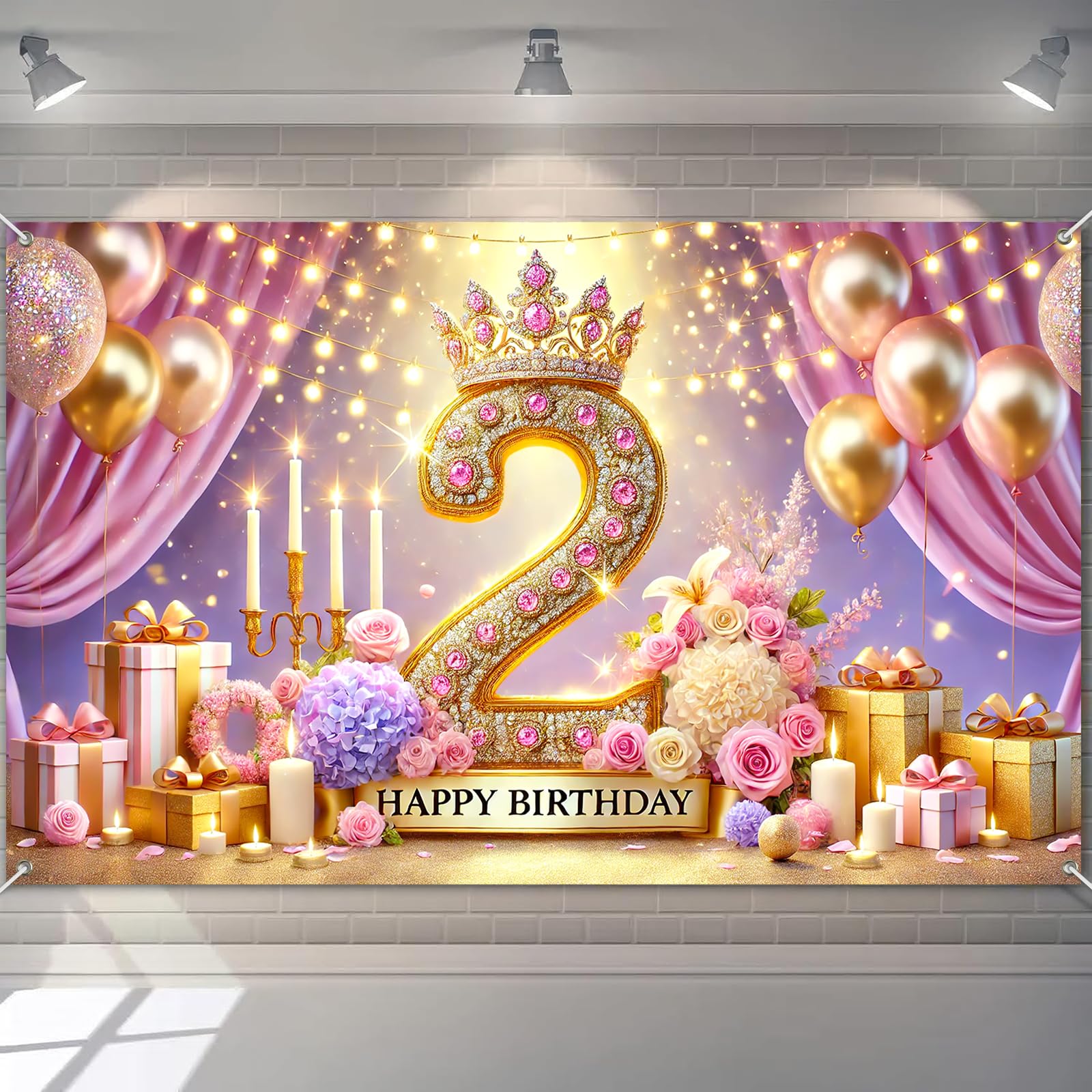 HOMETITUTE Happy 2nd Birthday Decorations Backdrop Banner for Girls Happy 2 Years Old Party Photography Background Poster Kids Second Birthday