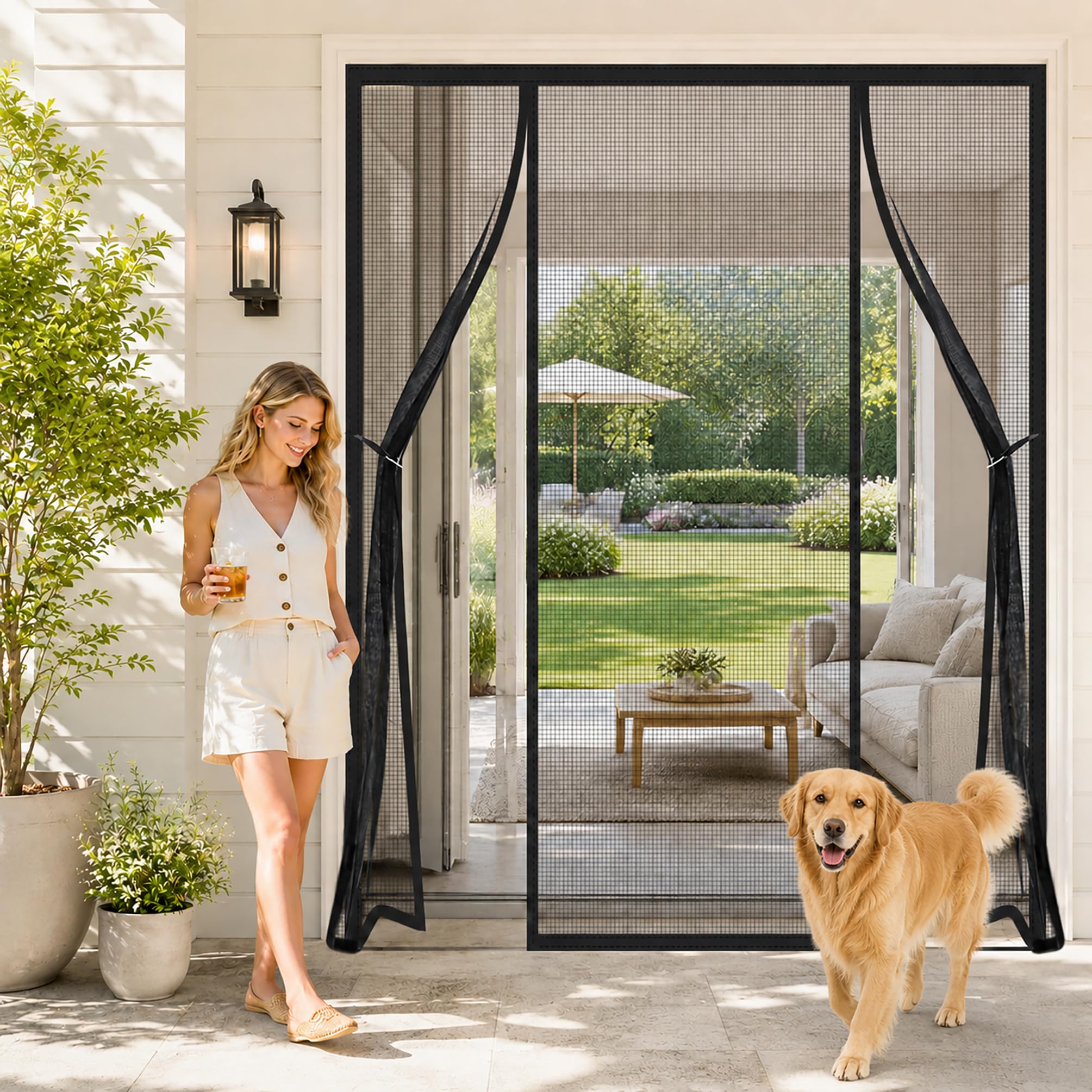 Hxuhui Black Double Door Magnetic Curtain 120X280cm Quick And Easy Peel-And-Stick Setup In Just Minutes For Modern Homes With Big Glass Doors And Open-Plan Layouts