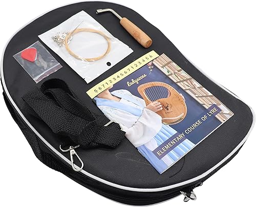 Miniatura 6 de Arpa de lira, 16 cuerdas de metal, sillín de hueso de caoba lira con llave de ajuste, cuerdas de extracción, púas, manual y bolsa de concierto LC-20