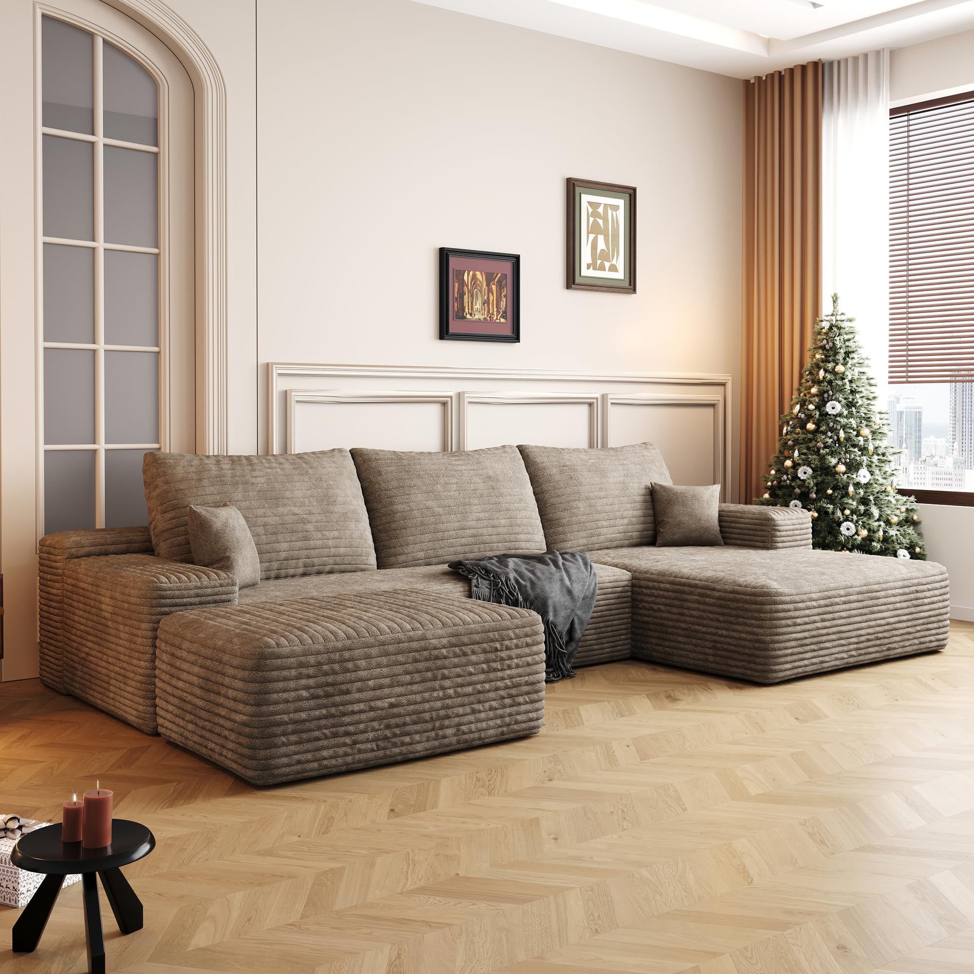 Ball & Cast 107" Cloud Sectional Couch with Ottoman,Modern Upholstered Boneless Modular Sofa for Living Room Bedroom,Deep Seat Compression Sofa,No