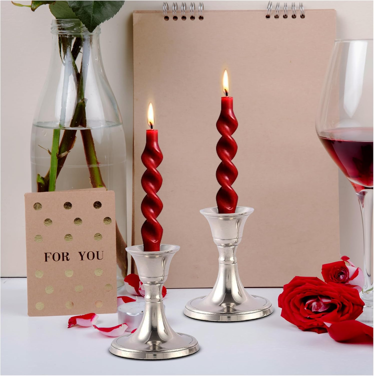 Rely+ Silver Candle Holder Set of 2 - Decorative Taper Candle Stick Candle Holder Candlestick Holders for Taper Candles Home Decor Modern Easter Candle Holders for Dinner, Party