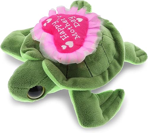 DolliBu Happy Mother's Day - Peluche súper suave y brillante de tortuga marina, bonito animal de peluche con mensaje de corazón rosa para la mejor