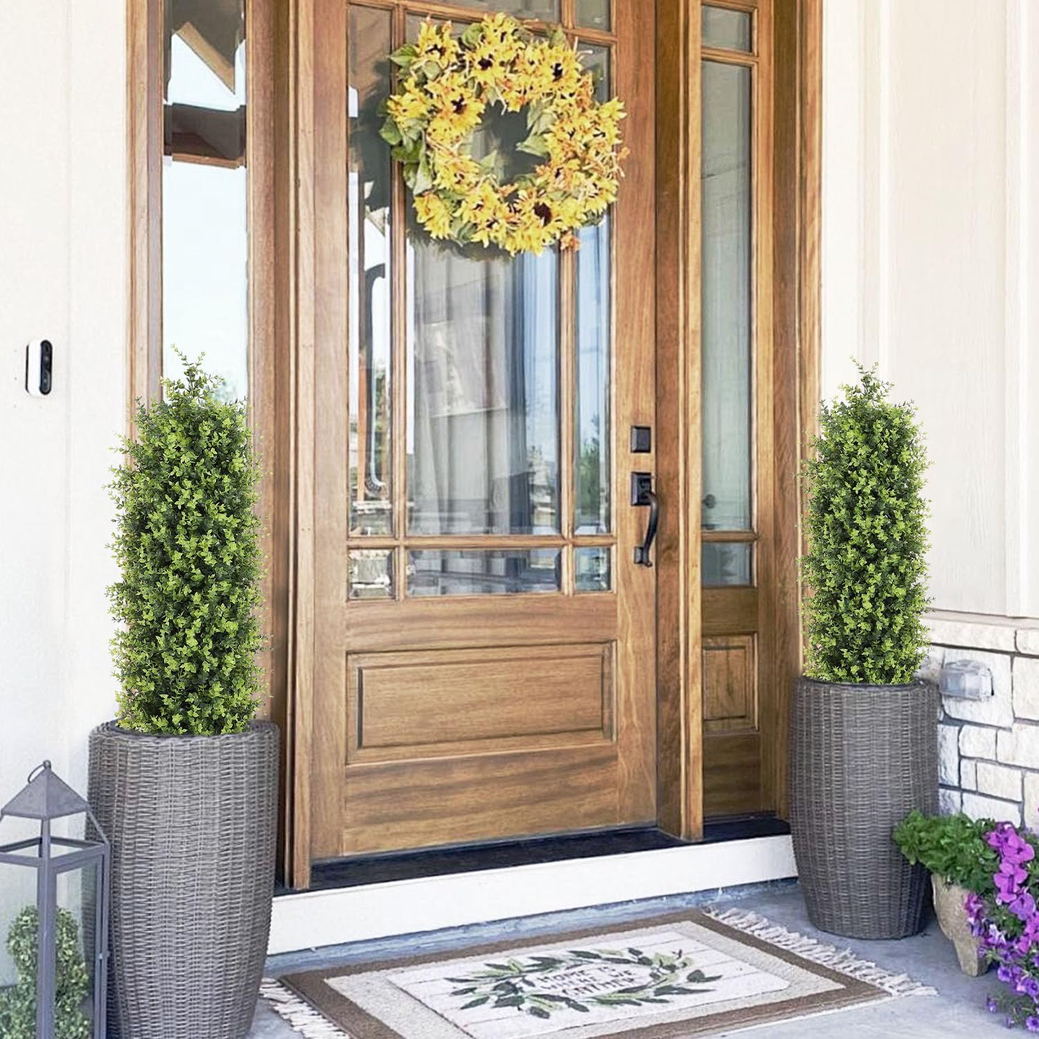 4ft Boxwood Topiary Trees Artificial Outdoors Set of 2 Pack, Fake Evergreen Plants 48 Inch Faux Bushes and Shrubs for Planter Front Porch Patio Decor 4 Foot