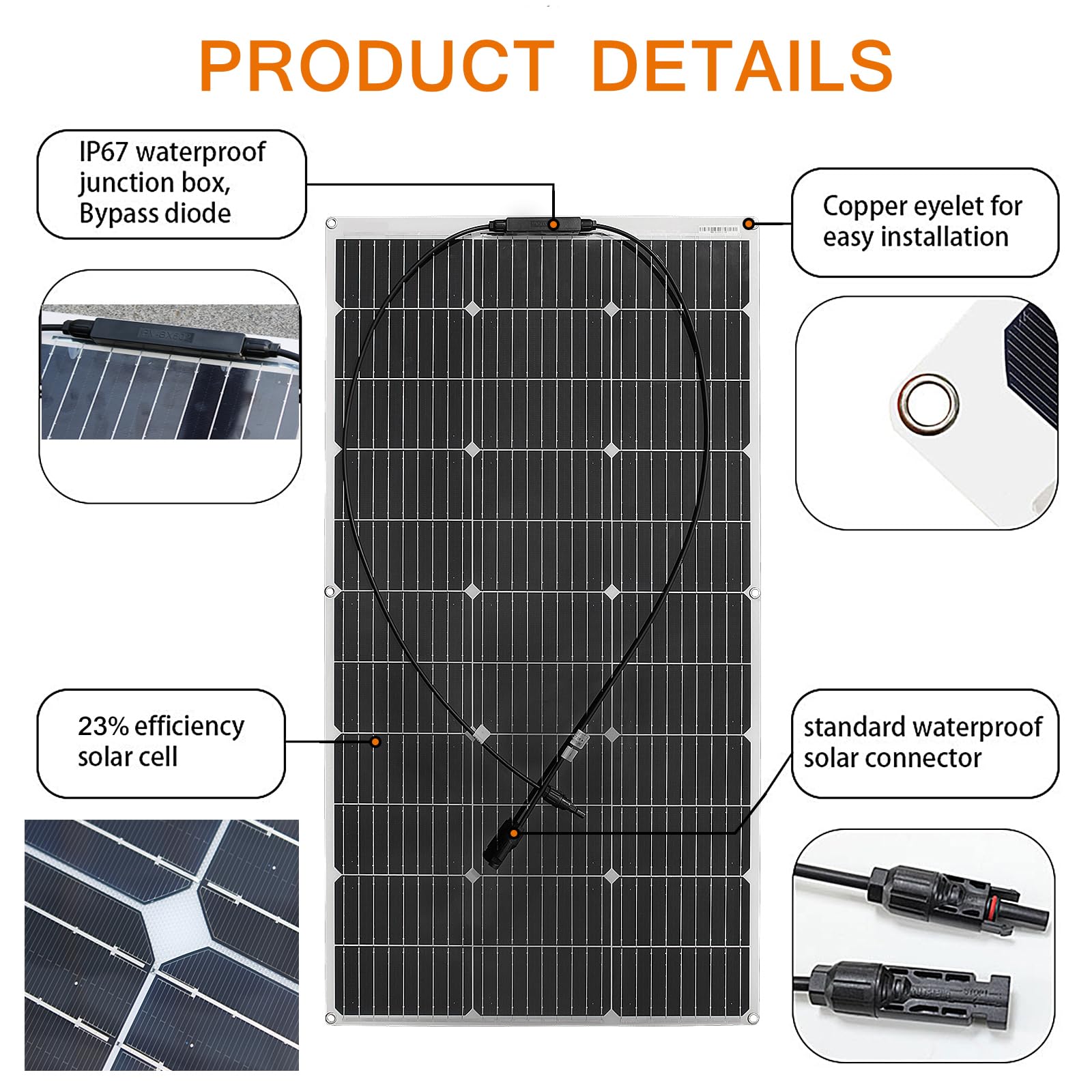 100W 12V Pannello Solare flessibile kit Monocristallino Pannello Fotovoltaico con 10A Regolatore solare per RV, camper,auto, barca, roulotte,famiglia, batteria 12V