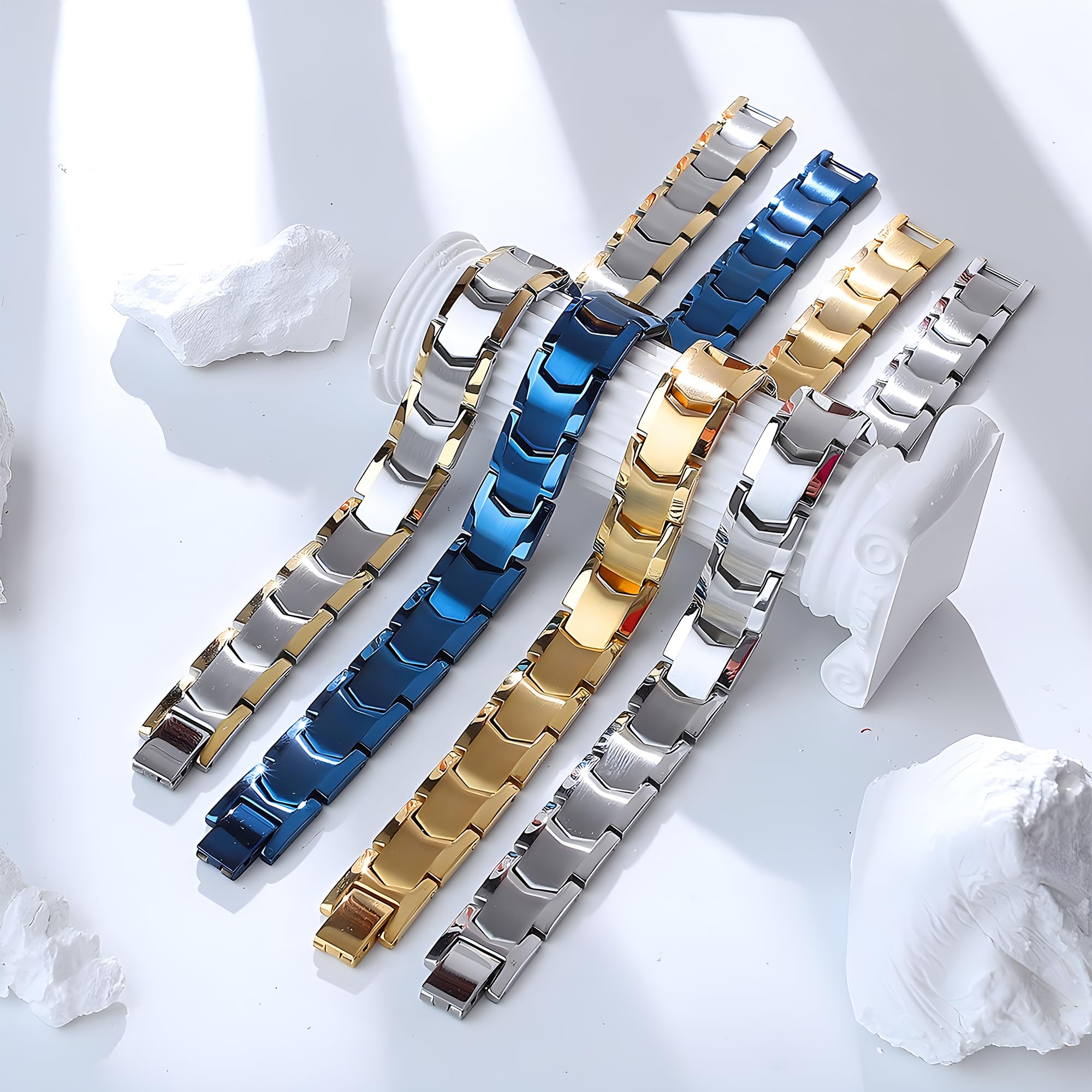 Braccialetti magnetici da uomo, Bracciale magnetico in titanio, ultra resistenti, in puro titanio (leggerezza), eliminano l'elettricità statica (Bracciale magnetico blu)
