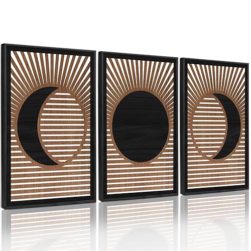 CHDITB Wooden Moon Phase Celestial Framed Wall Decor(Set of 3,