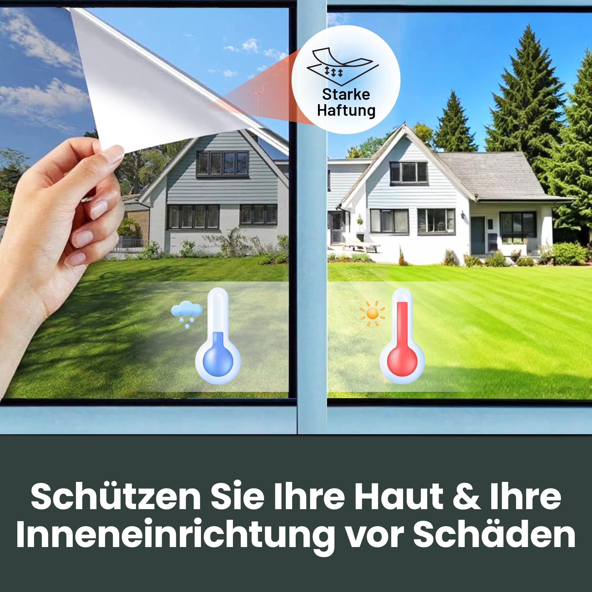 Perfect Cover Spiegelfolie Selbstklebend – Fensterfolie Sichtschutz & Blickdicht von Außen – Spiegel Folie Fenster – Sichtschutzfolie für Wohnzimmer, Büro & Küche – Inkl. Zubehör – 120 x 300cm